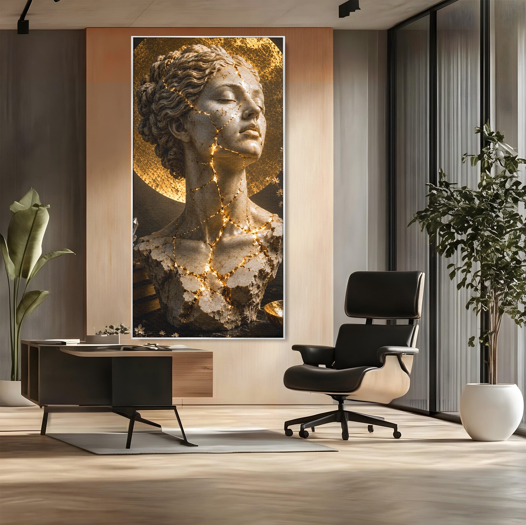 Tablou Canvas Premium LuxCanva® T1008, Zeita In Lumina Aurie, Zeita, Lumina, Statuie, Decor, Dormitor, Culori Vibrante