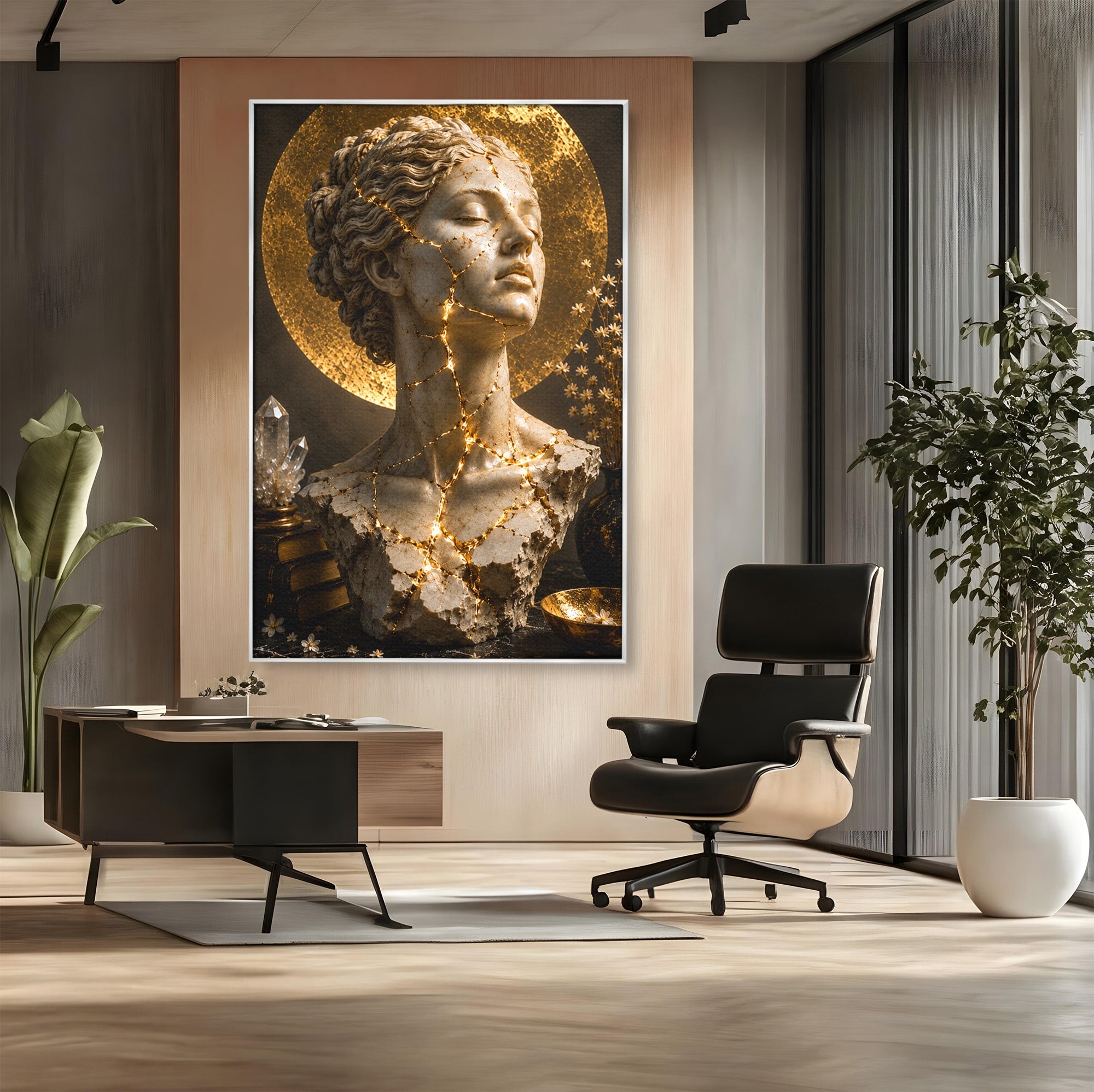 Tablou Canvas Premium LuxCanva® T1008, Zeita In Lumina Aurie, Zeita, Lumina, Statuie, Decor, Dormitor, Culori Vibrante