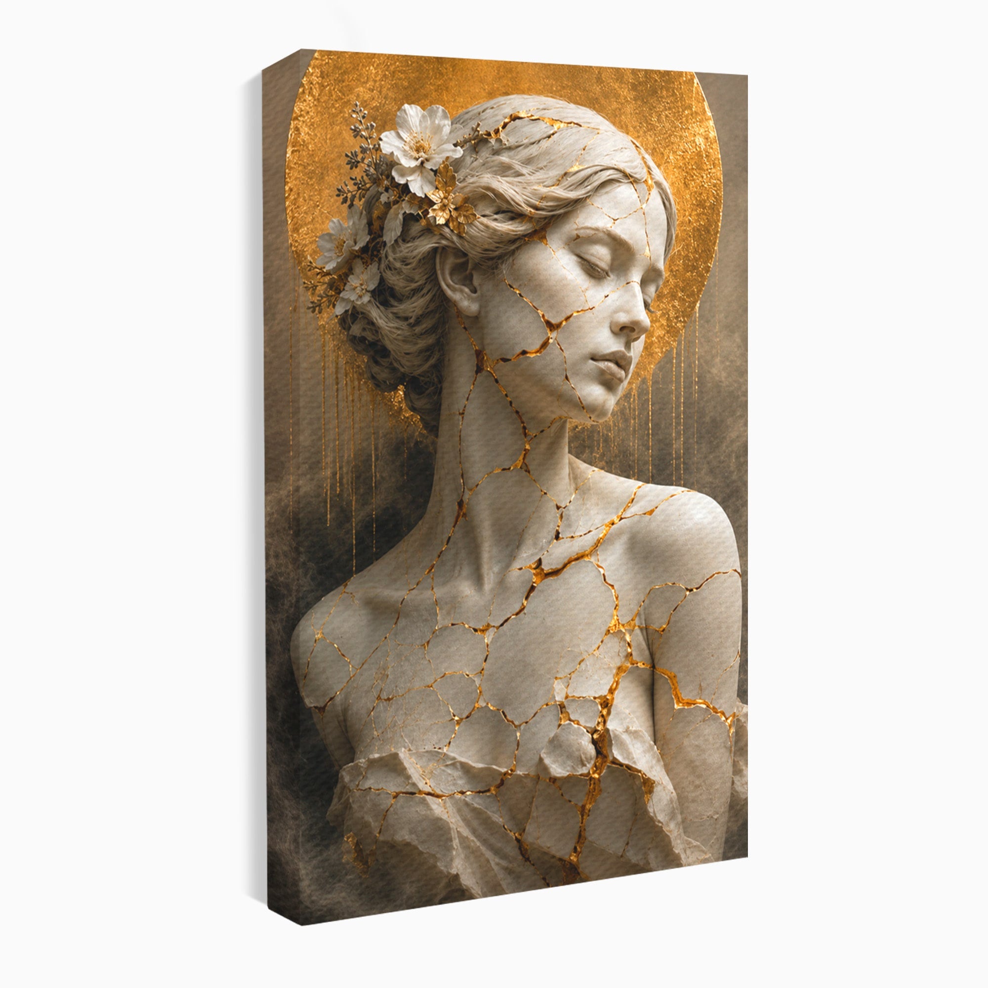 Tablou Canvas Premium LuxCanva® T1009, Frumusetea Kintsugi, Femeie, Statue, Kintsugi, Arta, Dormitor, Culori Vibrante