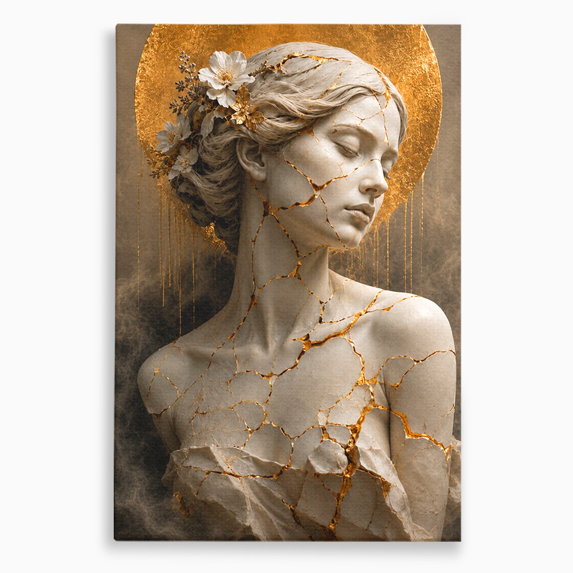Tablou Canvas Premium LuxCanva® T1009, Frumusetea Kintsugi, Femeie, Statue, Kintsugi, Arta, Dormitor, Culori Vibrante