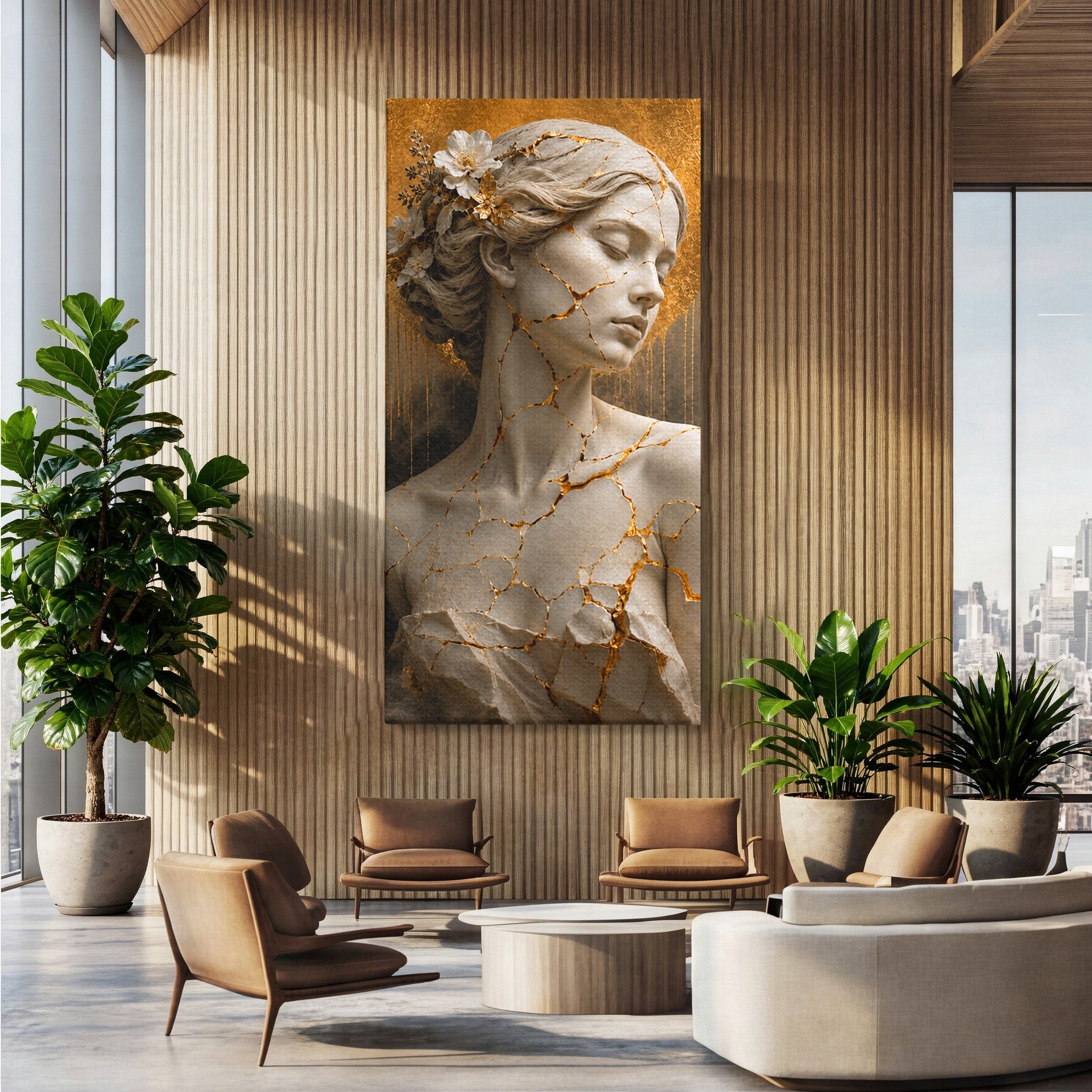 Tablou Canvas Premium LuxCanva® T1009, Frumusetea Kintsugi, Femeie, Statue, Kintsugi, Arta, Dormitor, Culori Vibrante