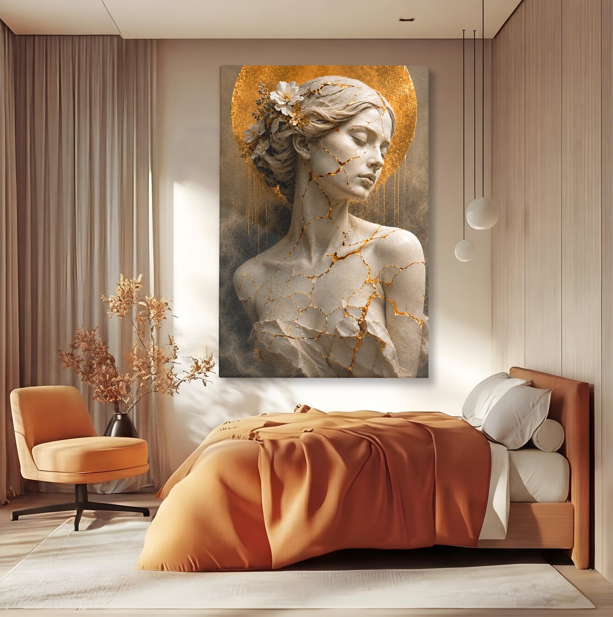 Tablou Canvas Premium LuxCanva® T1009, Frumusetea Kintsugi, Femeie, Statue, Kintsugi, Arta, Dormitor, Culori Vibrante