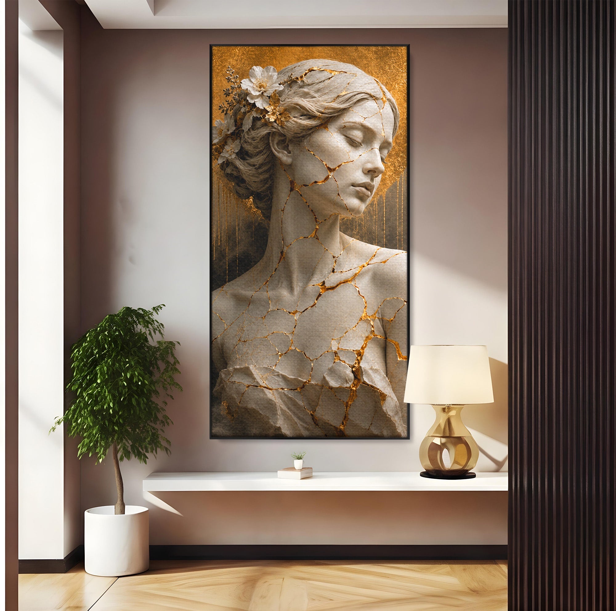 Tablou Canvas Premium LuxCanva® T1009, Frumusetea Kintsugi, Femeie, Statue, Kintsugi, Arta, Dormitor, Culori Vibrante