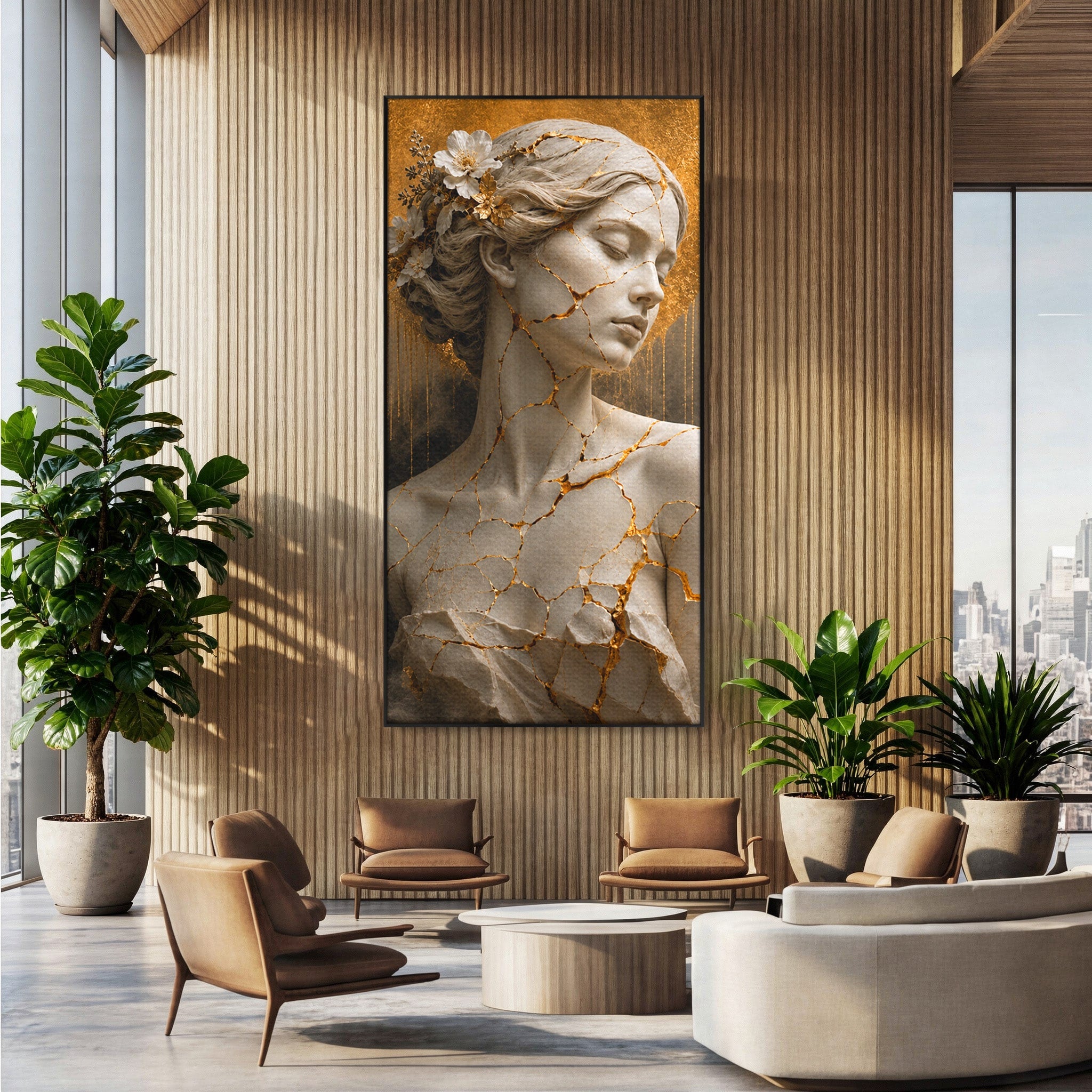 Tablou Canvas Premium LuxCanva® T1009, Frumusetea Kintsugi, Femeie, Statue, Kintsugi, Arta, Dormitor, Culori Vibrante