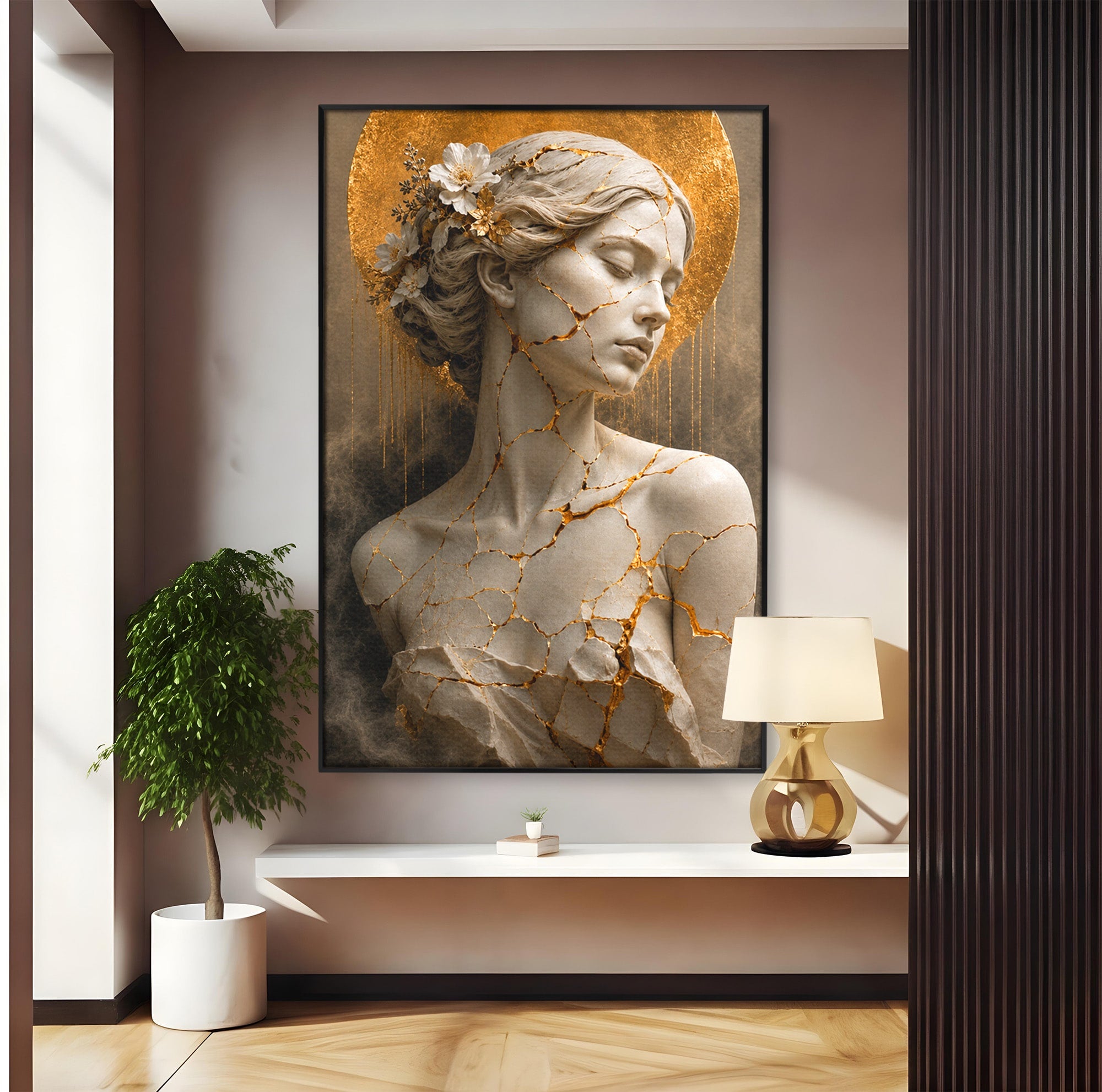 Tablou Canvas Premium LuxCanva® T1009, Frumusetea Kintsugi, Femeie, Statue, Kintsugi, Arta, Dormitor, Culori Vibrante