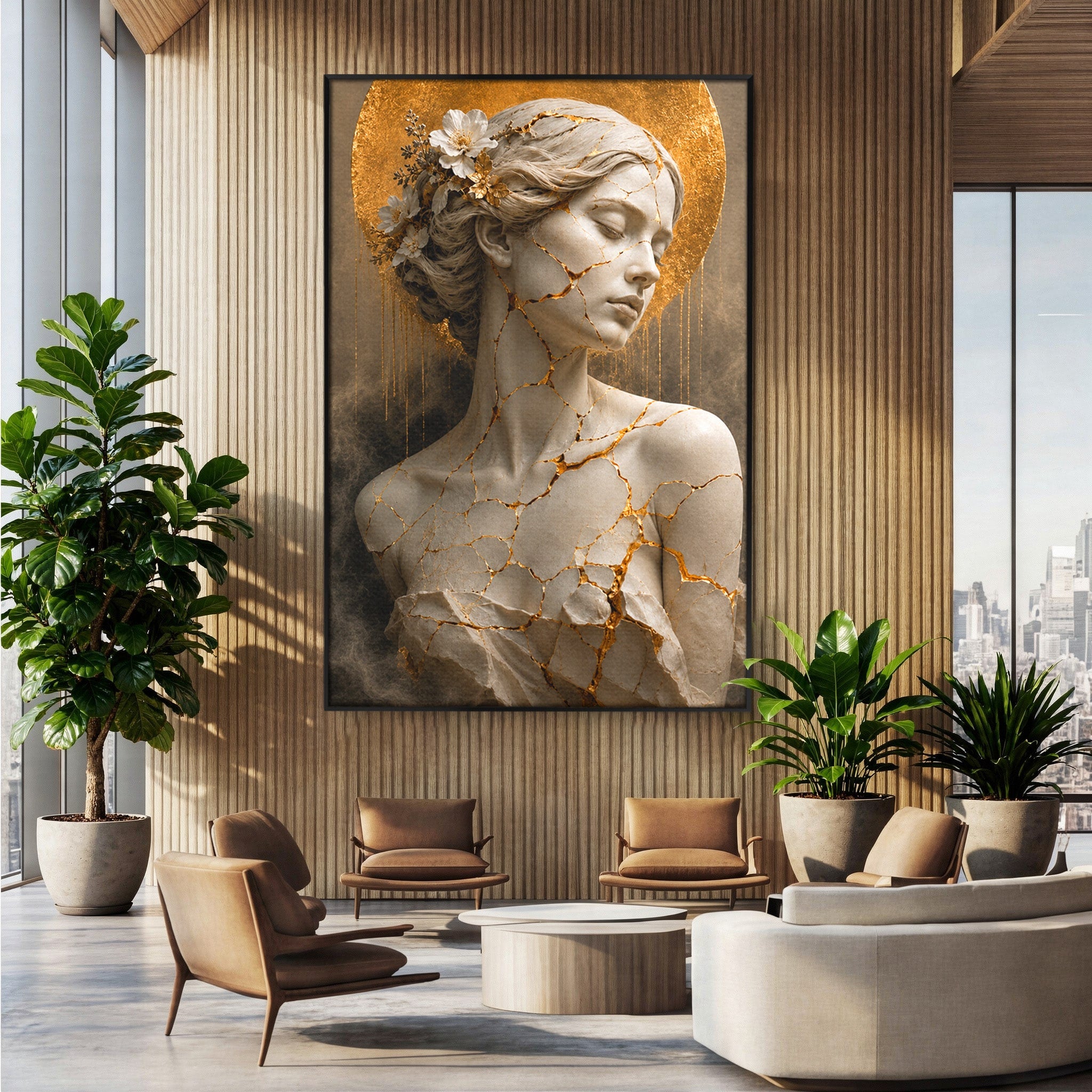 Tablou Canvas Premium LuxCanva® T1009, Frumusetea Kintsugi, Femeie, Statue, Kintsugi, Arta, Dormitor, Culori Vibrante