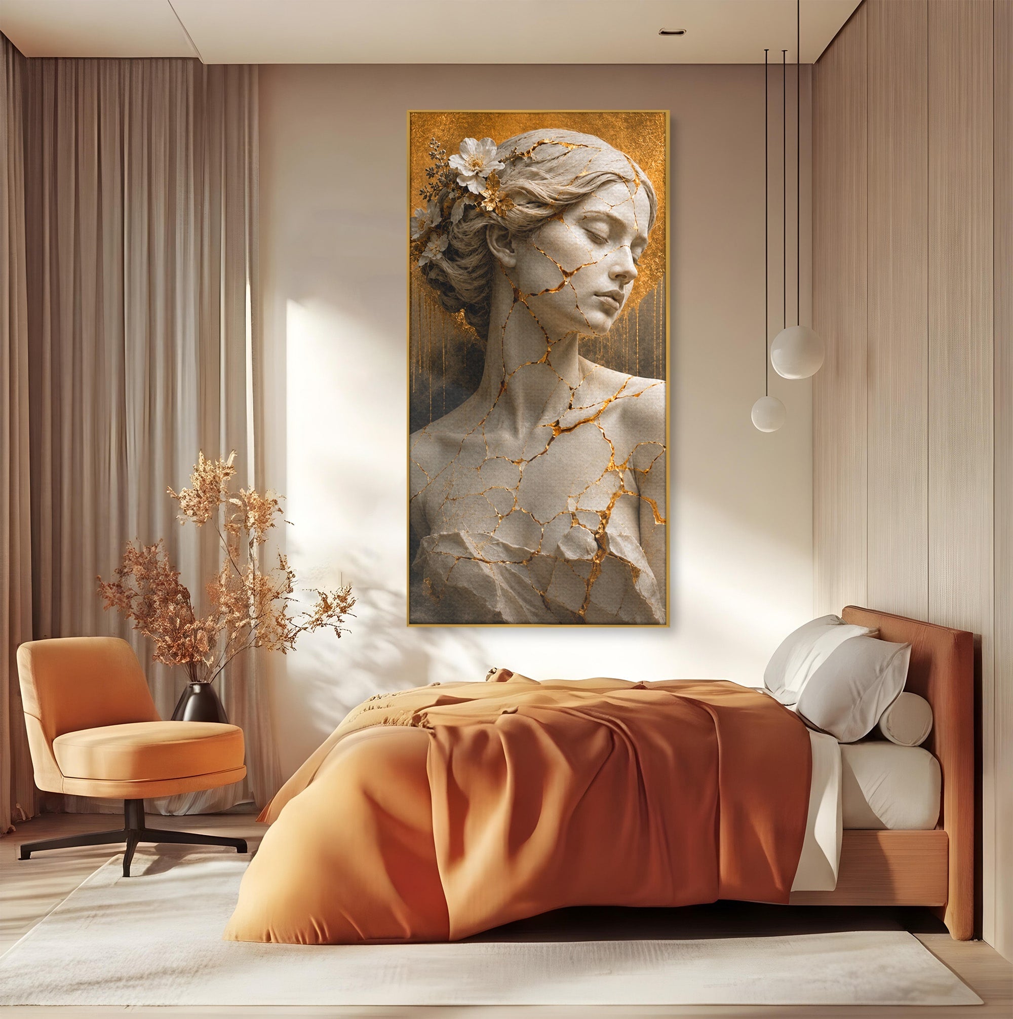 Tablou Canvas Premium LuxCanva® T1009, Frumusetea Kintsugi, Femeie, Statue, Kintsugi, Arta, Dormitor, Culori Vibrante