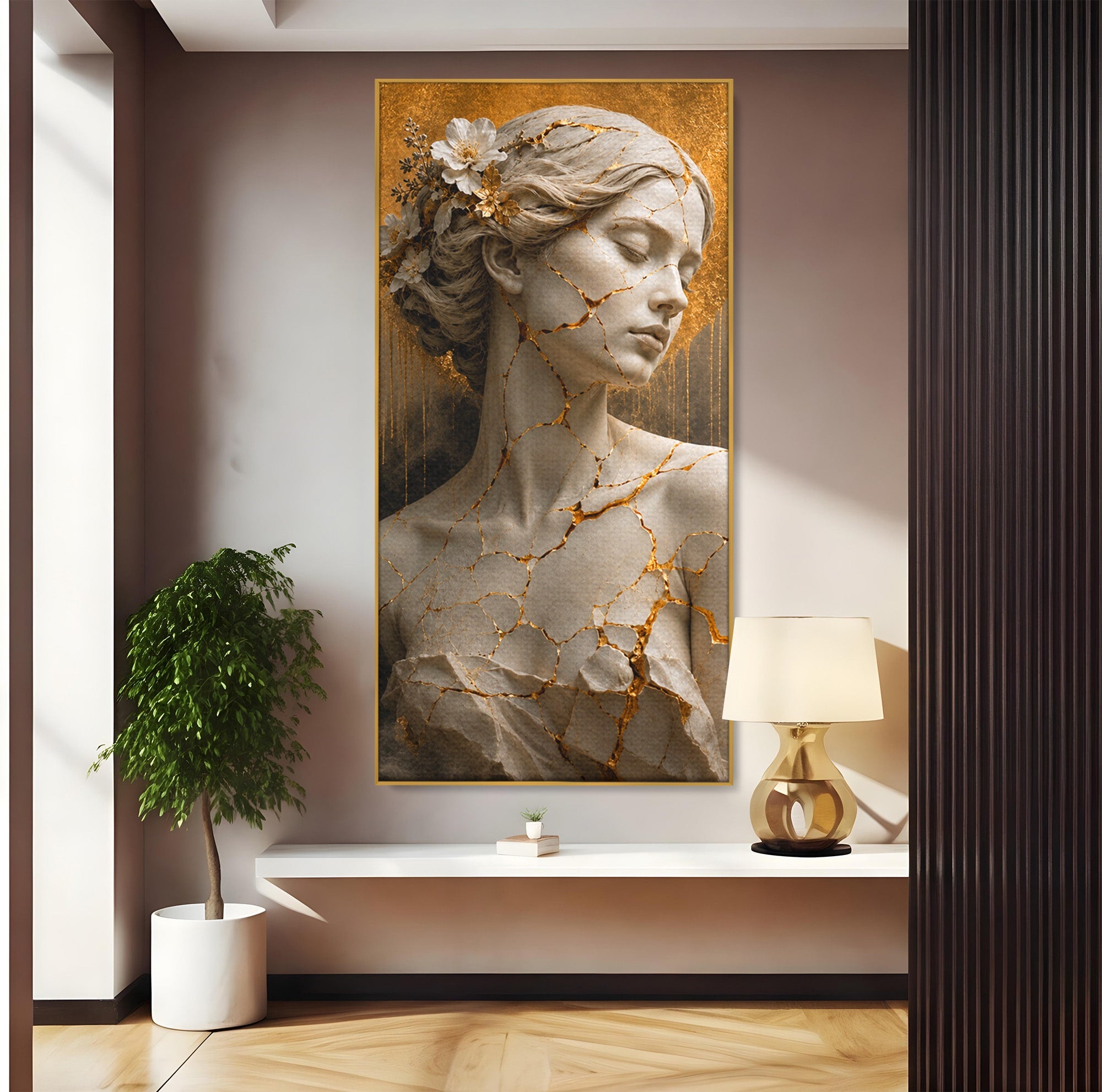 Tablou Canvas Premium LuxCanva® T1009, Frumusetea Kintsugi, Femeie, Statue, Kintsugi, Arta, Dormitor, Culori Vibrante