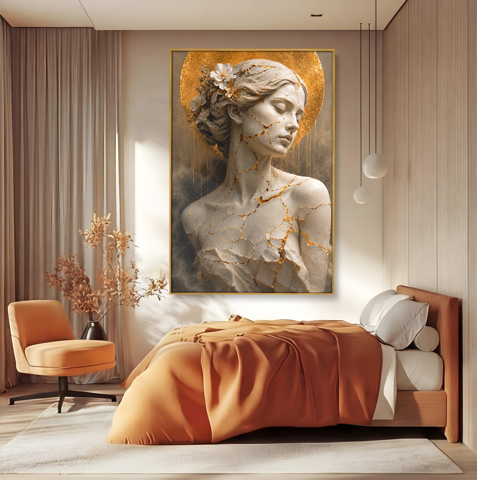 Tablou Canvas Premium LuxCanva® T1009, Frumusetea Kintsugi, Femeie, Statue, Kintsugi, Arta, Dormitor, Culori Vibrante