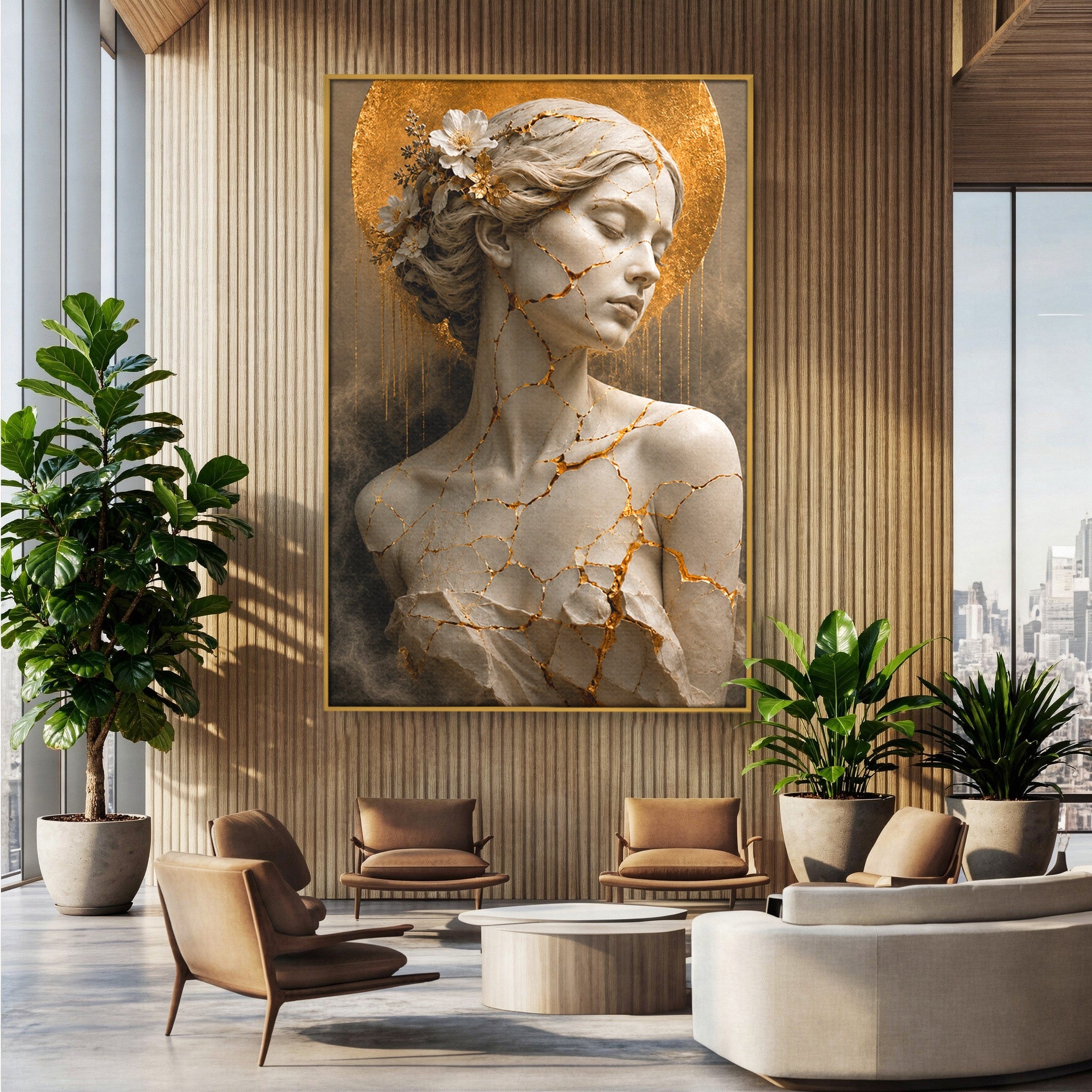 Tablou Canvas Premium LuxCanva® T1009, Frumusetea Kintsugi, Femeie, Statue, Kintsugi, Arta, Dormitor, Culori Vibrante