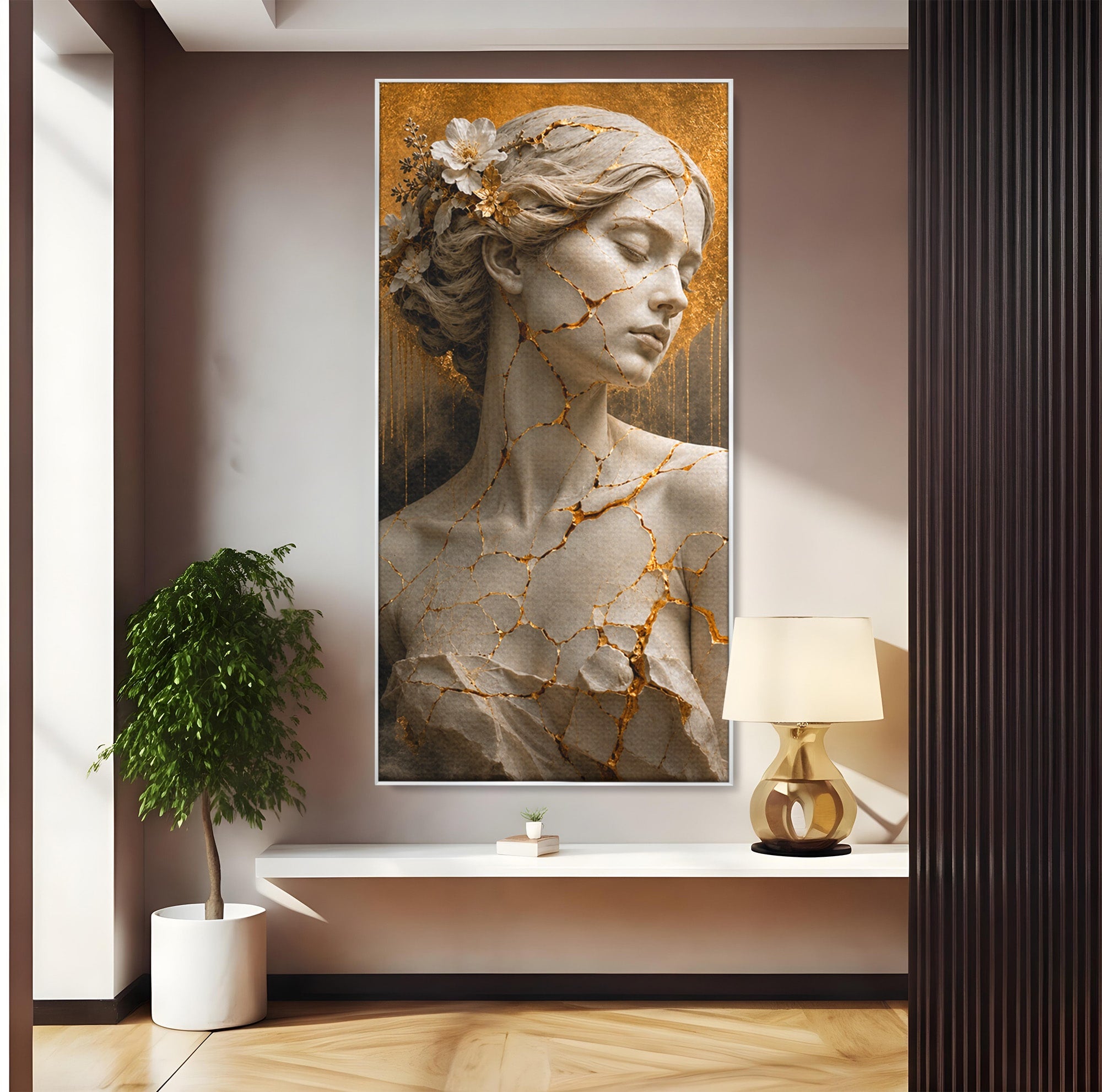 Tablou Canvas Premium LuxCanva® T1009, Frumusetea Kintsugi, Femeie, Statue, Kintsugi, Arta, Dormitor, Culori Vibrante