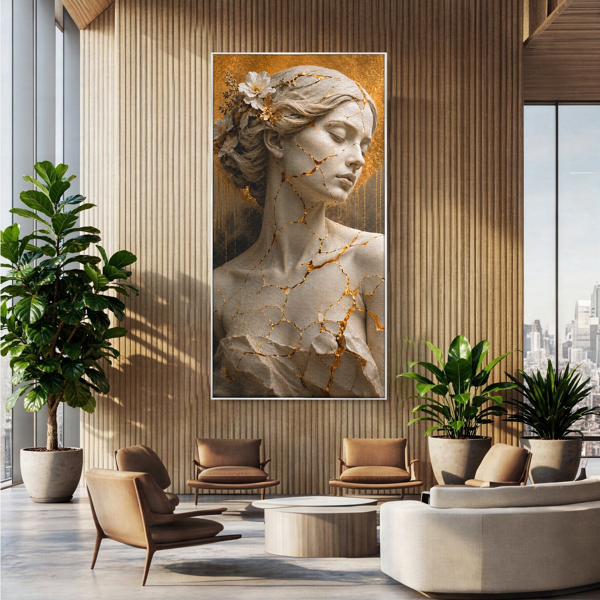 Tablou Canvas Premium LuxCanva® T1009, Frumusetea Kintsugi, Femeie, Statue, Kintsugi, Arta, Dormitor, Culori Vibrante