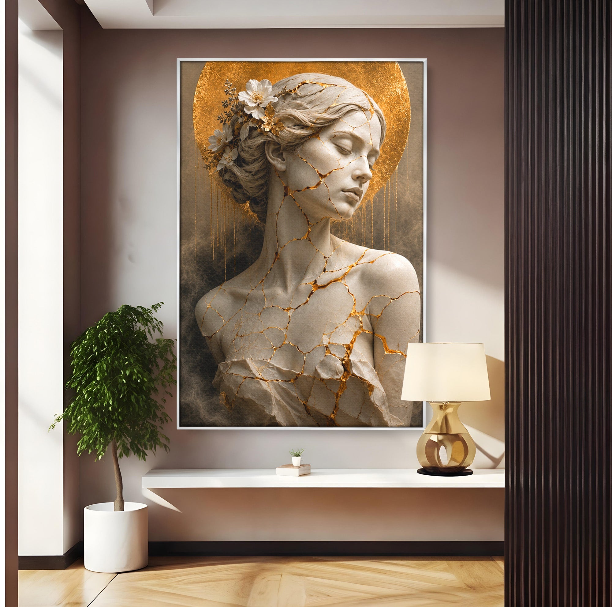 Tablou Canvas Premium LuxCanva® T1009, Frumusetea Kintsugi, Femeie, Statue, Kintsugi, Arta, Dormitor, Culori Vibrante