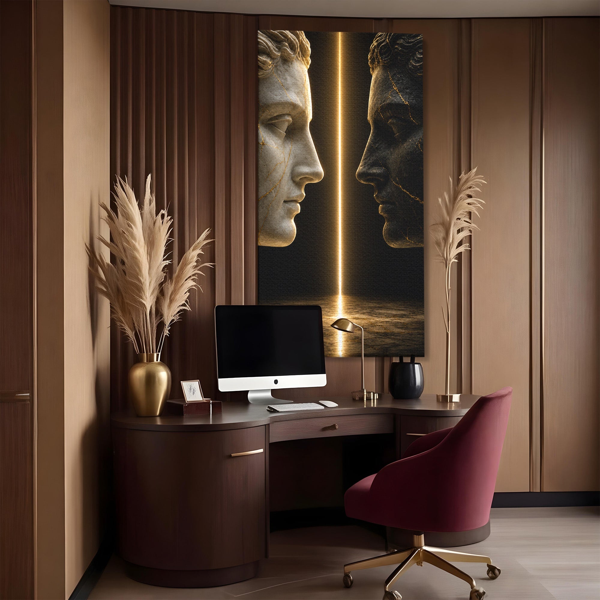 Tablou Canvas Premium LuxCanva® T1010, Confruntarea Statuilor, Statuie, Confruntare, Abstract, Arta Clasica, Dormitor, Culori Vibrante