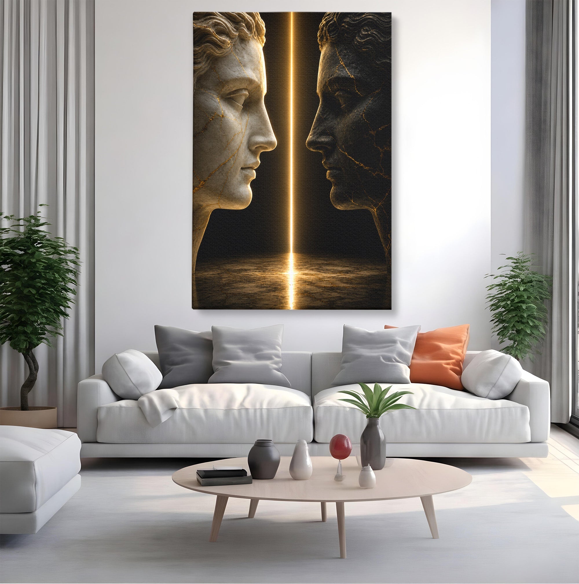 Tablou Canvas Premium LuxCanva® T1010, Confruntarea Statuilor, Statuie, Confruntare, Abstract, Arta Clasica, Dormitor, Culori Vibrante