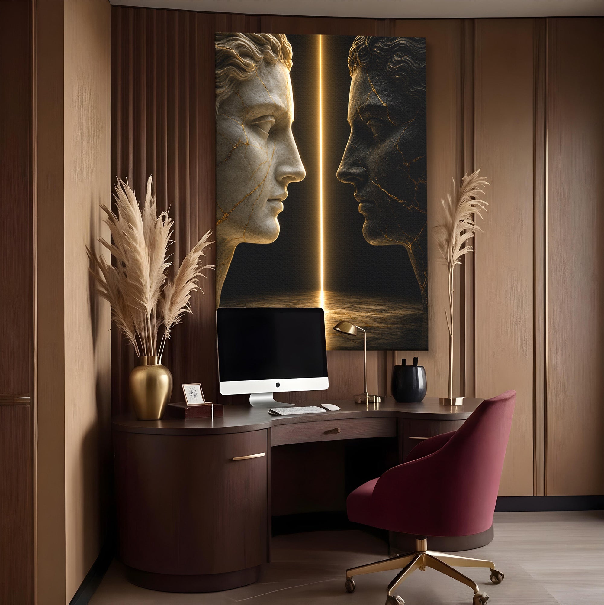 Tablou Canvas Premium LuxCanva® T1010, Confruntarea Statuilor, Statuie, Confruntare, Abstract, Arta Clasica, Dormitor, Culori Vibrante
