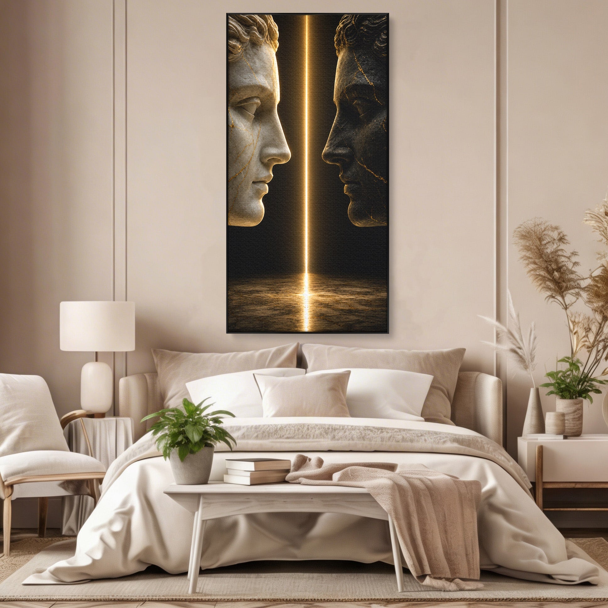 Tablou Canvas Premium LuxCanva® T1010, Confruntarea Statuilor, Statuie, Confruntare, Abstract, Arta Clasica, Dormitor, Culori Vibrante