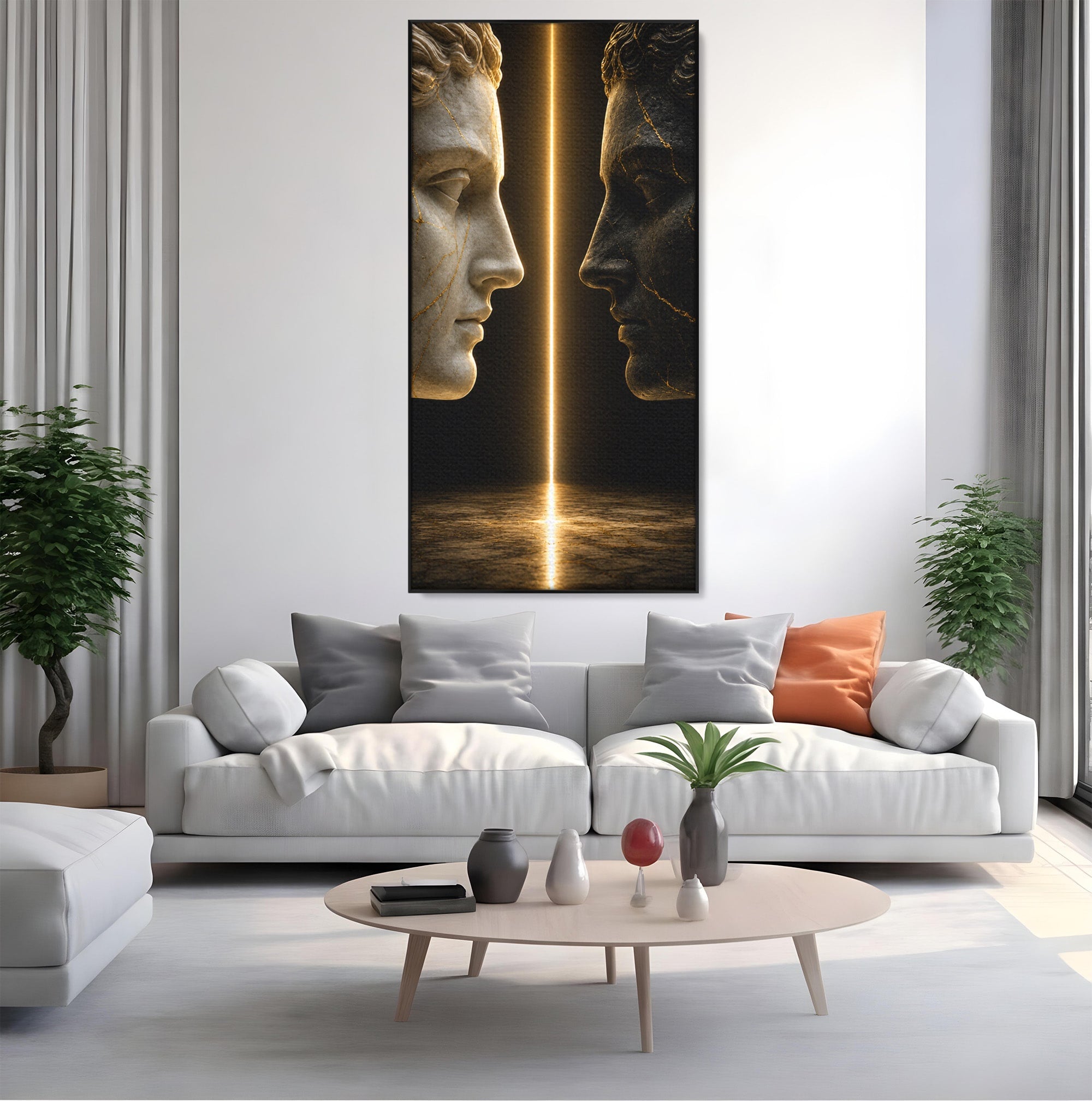Tablou Canvas Premium LuxCanva® T1010, Confruntarea Statuilor, Statuie, Confruntare, Abstract, Arta Clasica, Dormitor, Culori Vibrante