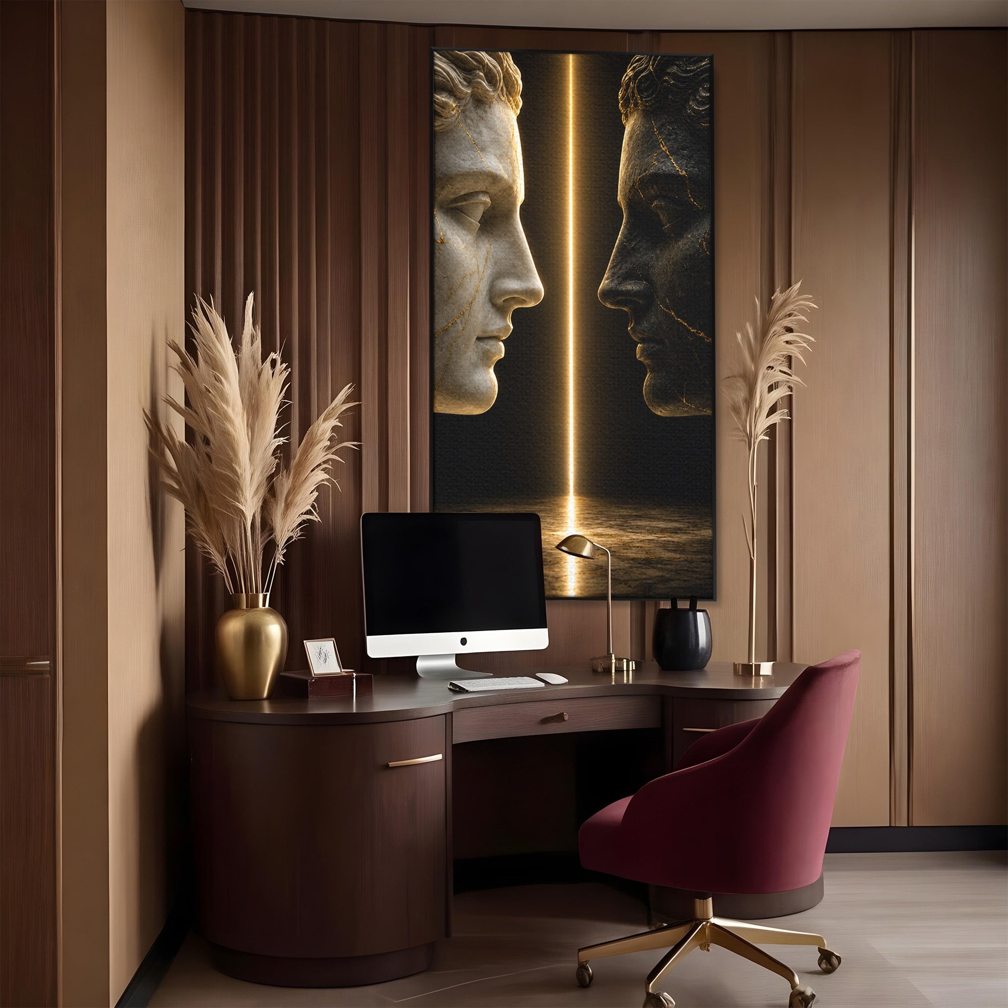 Tablou Canvas Premium LuxCanva® T1010, Confruntarea Statuilor, Statuie, Confruntare, Abstract, Arta Clasica, Dormitor, Culori Vibrante
