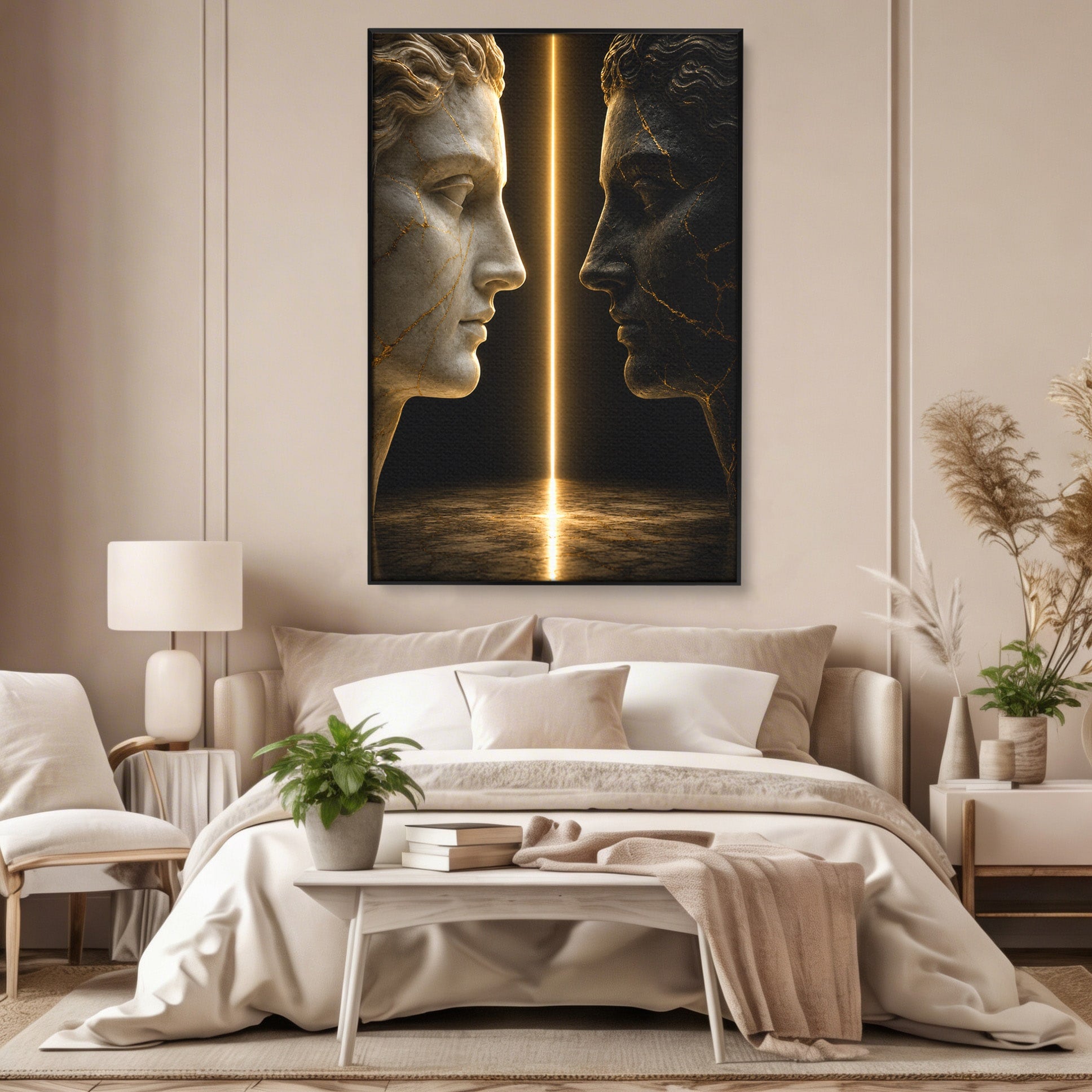 Tablou Canvas Premium LuxCanva® T1010, Confruntarea Statuilor, Statuie, Confruntare, Abstract, Arta Clasica, Dormitor, Culori Vibrante
