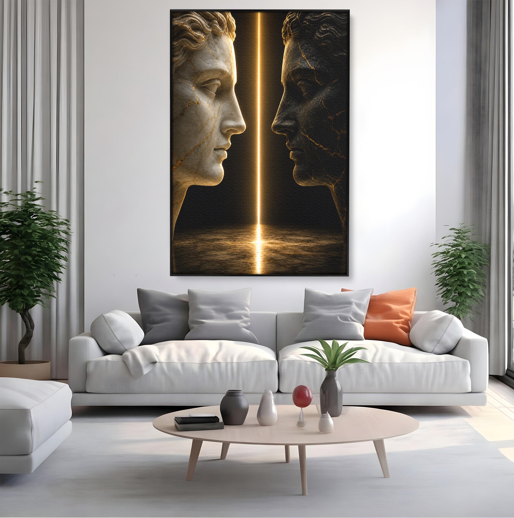 Tablou Canvas Premium LuxCanva® T1010, Confruntarea Statuilor, Statuie, Confruntare, Abstract, Arta Clasica, Dormitor, Culori Vibrante