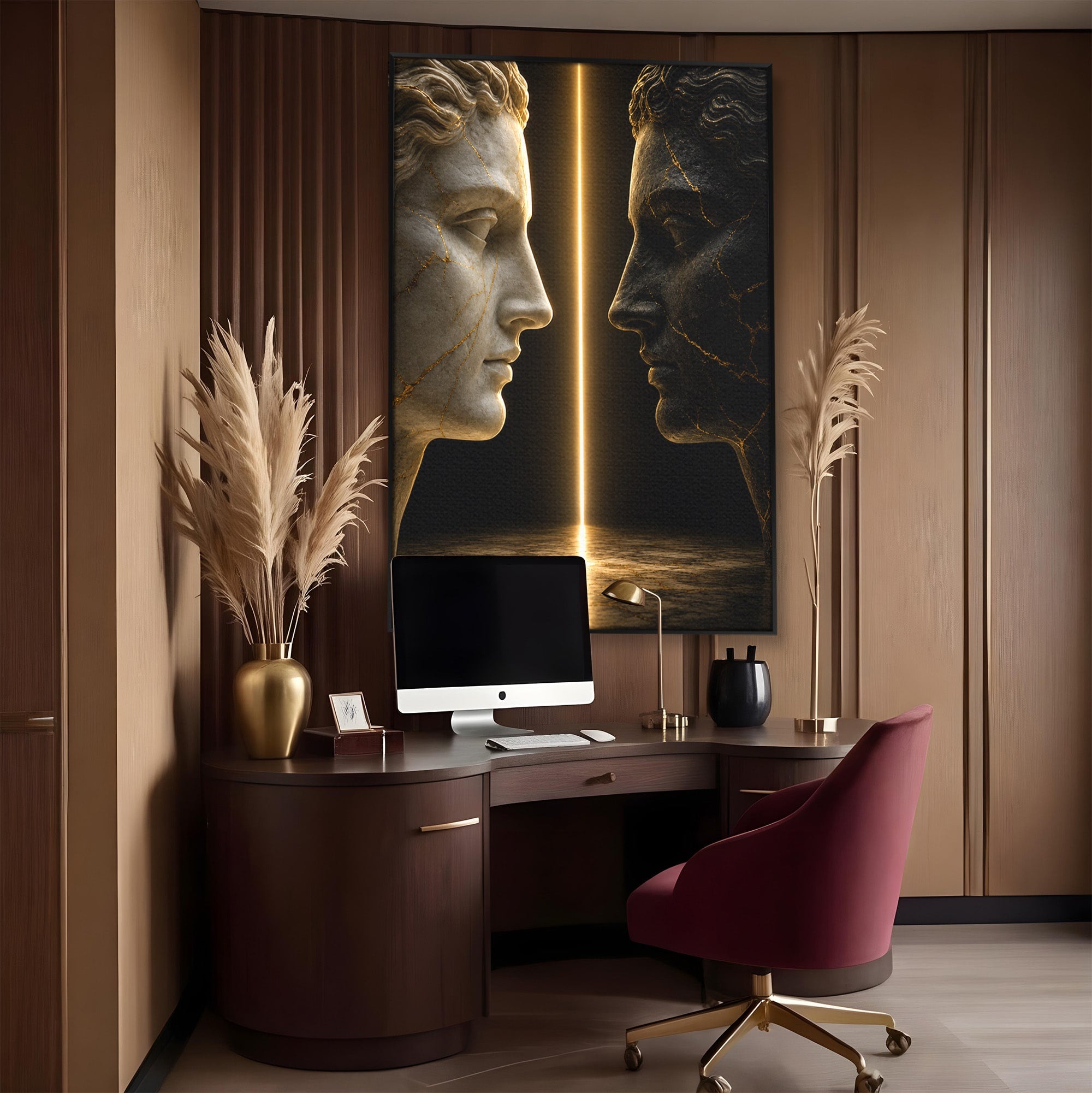 Tablou Canvas Premium LuxCanva® T1010, Confruntarea Statuilor, Statuie, Confruntare, Abstract, Arta Clasica, Dormitor, Culori Vibrante
