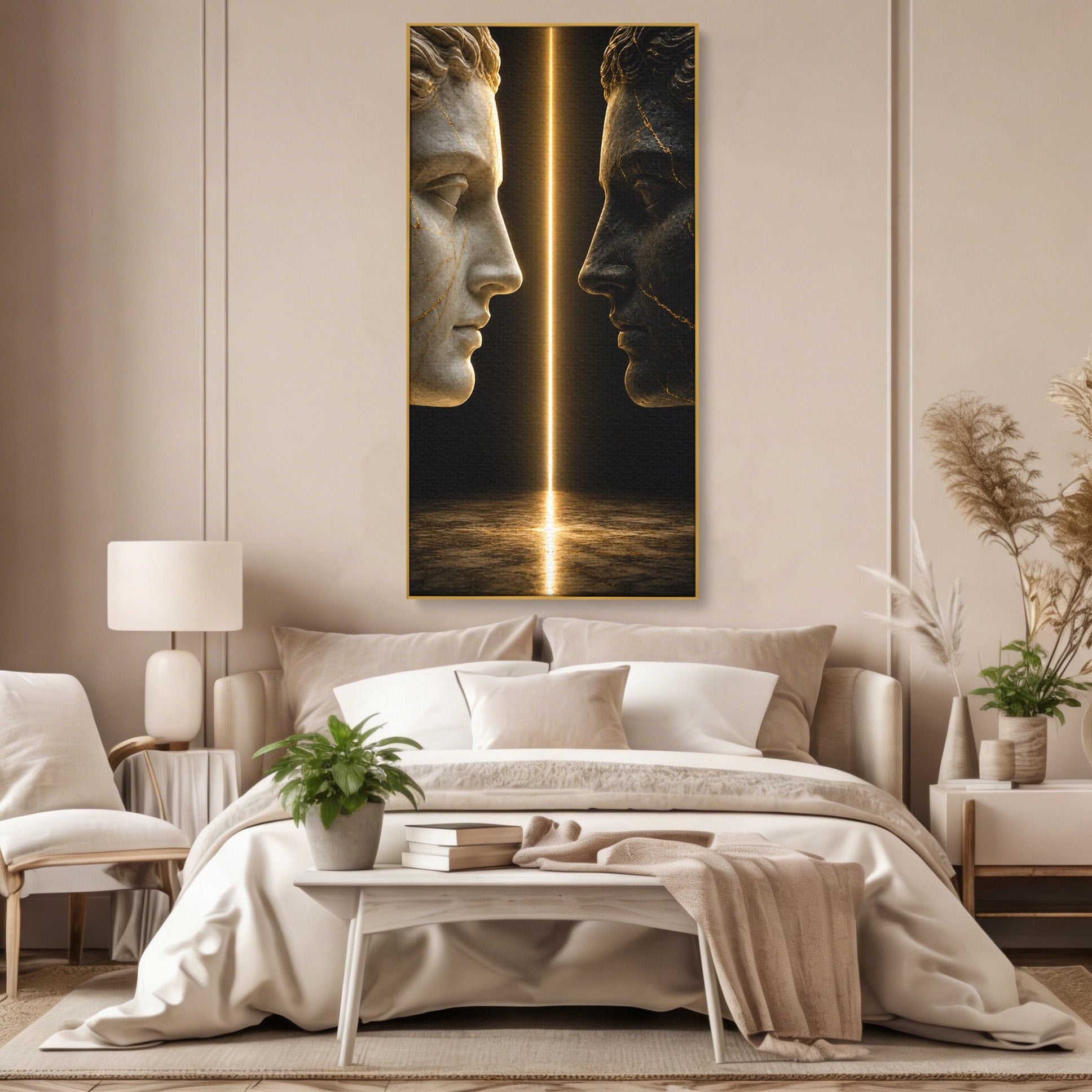 Tablou Canvas Premium LuxCanva® T1010, Confruntarea Statuilor, Statuie, Confruntare, Abstract, Arta Clasica, Dormitor, Culori Vibrante