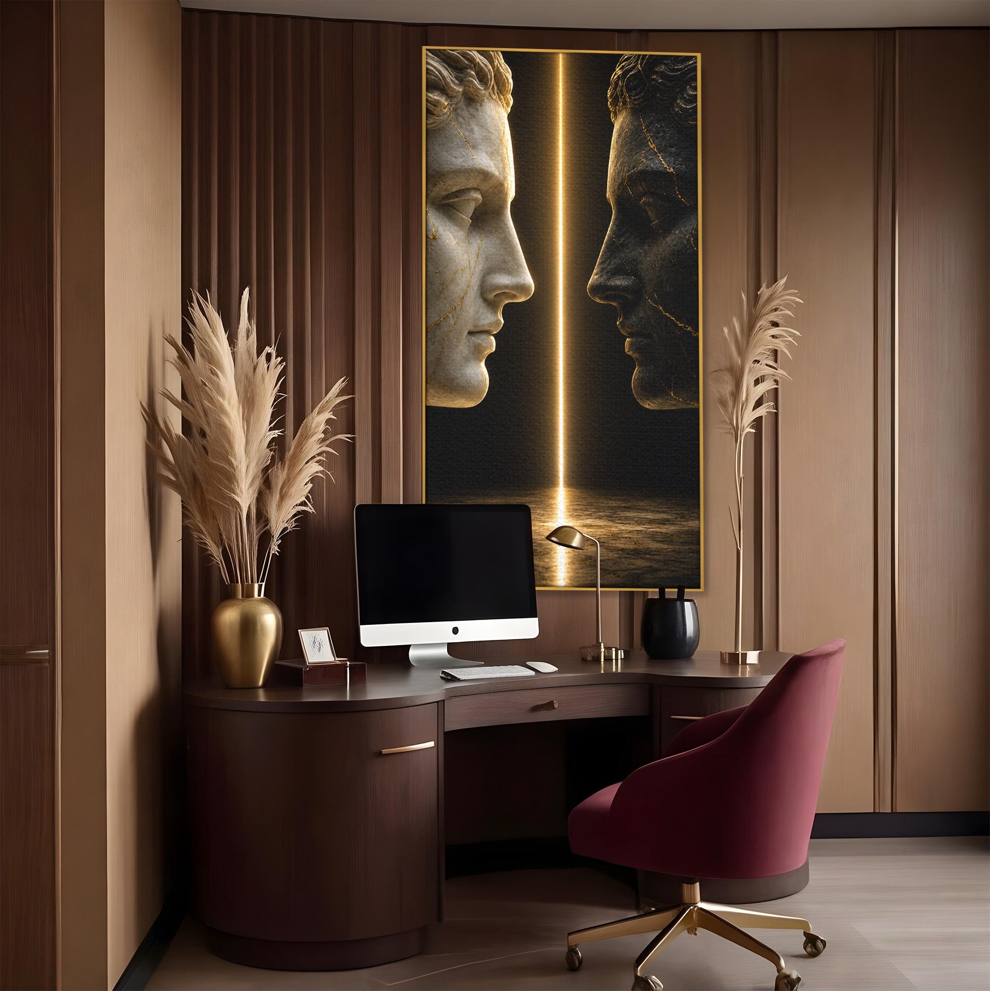 Tablou Canvas Premium LuxCanva® T1010, Confruntarea Statuilor, Statuie, Confruntare, Abstract, Arta Clasica, Dormitor, Culori Vibrante