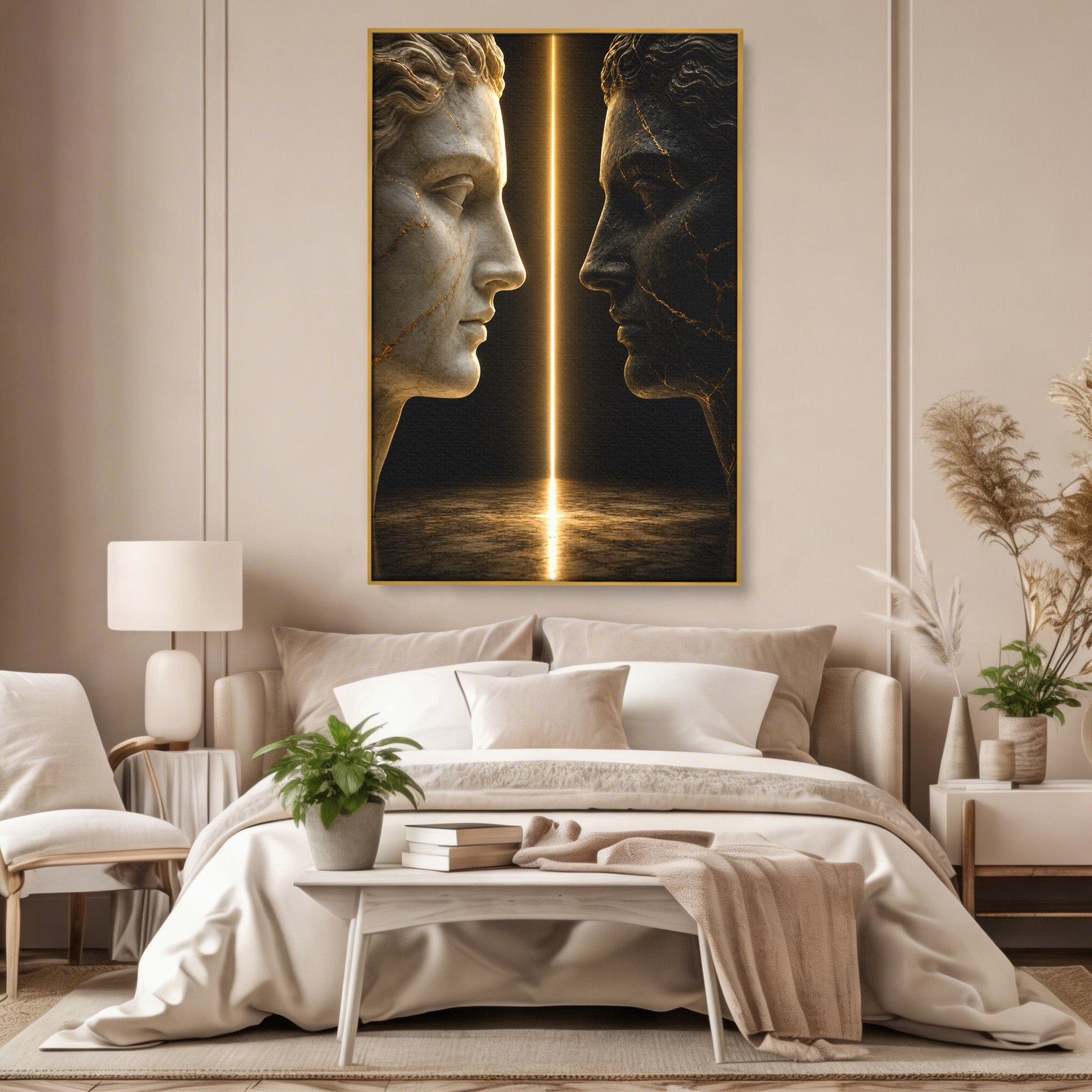 Tablou Canvas Premium LuxCanva® T1010, Confruntarea Statuilor, Statuie, Confruntare, Abstract, Arta Clasica, Dormitor, Culori Vibrante