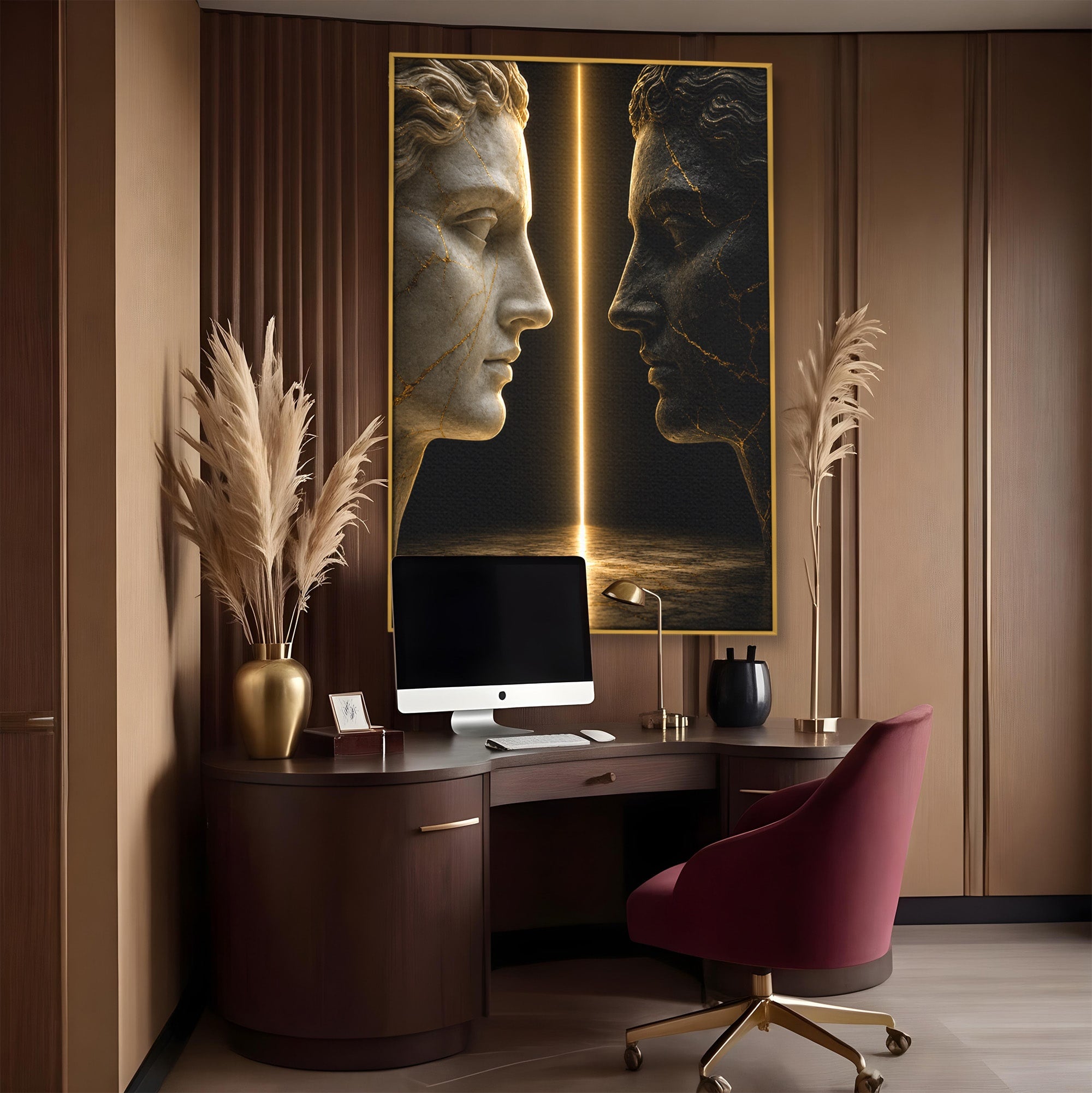 Tablou Canvas Premium LuxCanva® T1010, Confruntarea Statuilor, Statuie, Confruntare, Abstract, Arta Clasica, Dormitor, Culori Vibrante