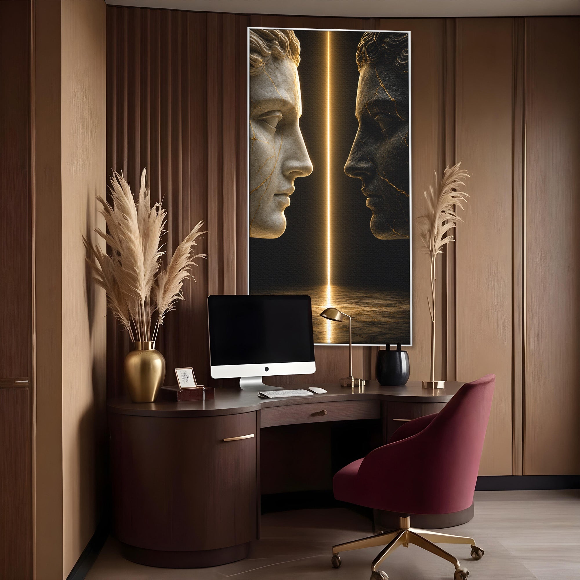 Tablou Canvas Premium LuxCanva® T1010, Confruntarea Statuilor, Statuie, Confruntare, Abstract, Arta Clasica, Dormitor, Culori Vibrante