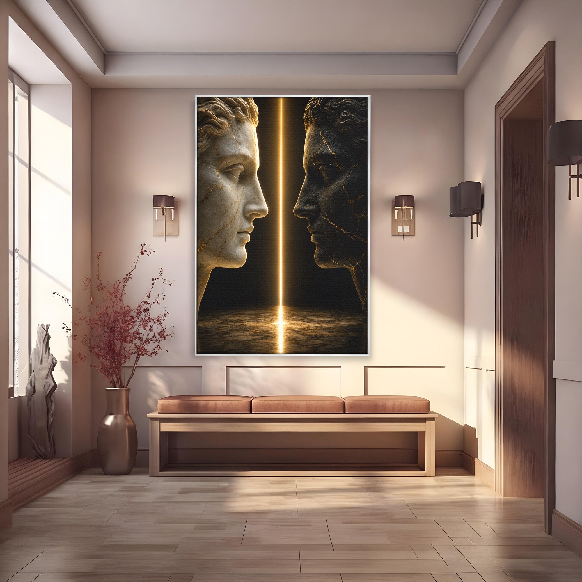 Tablou Canvas Premium LuxCanva® T1010, Confruntarea Statuilor, Statuie, Confruntare, Abstract, Arta Clasica, Dormitor, Culori Vibrante