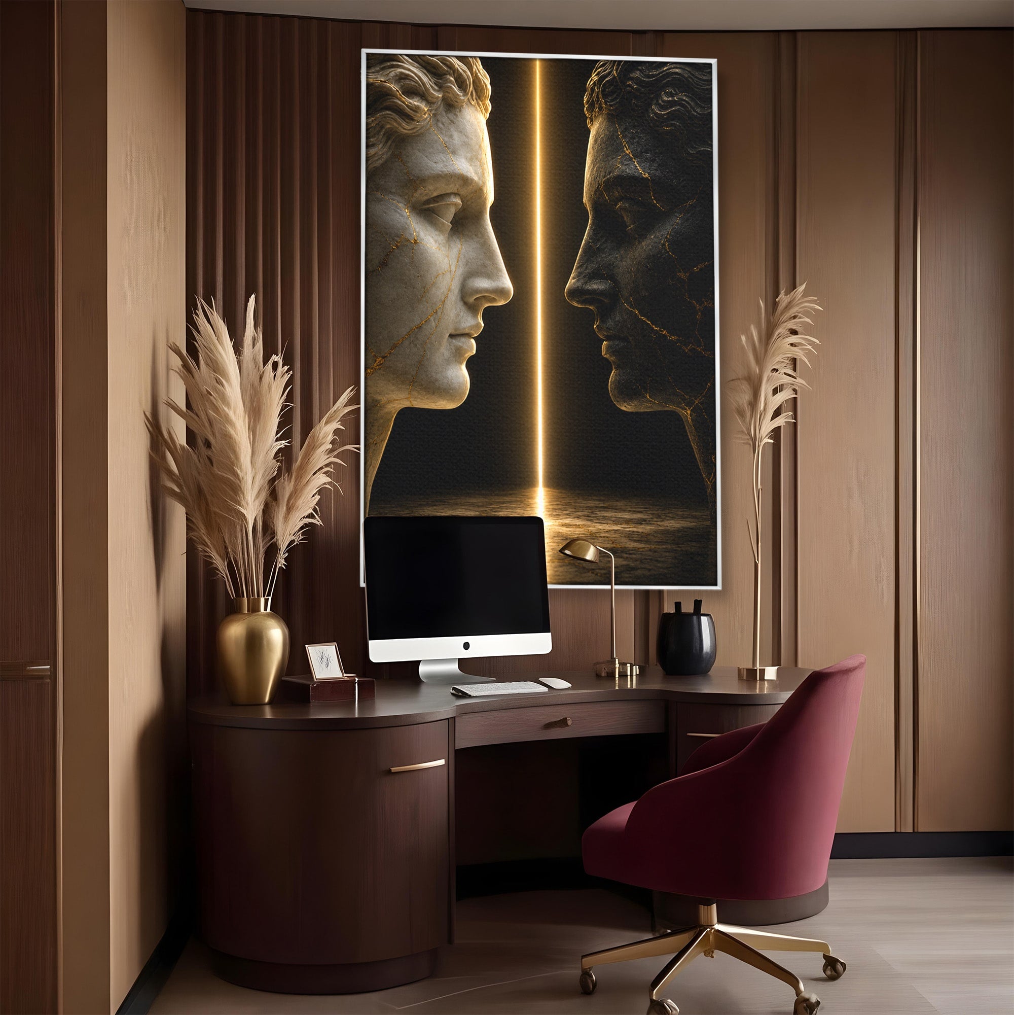Tablou Canvas Premium LuxCanva® T1010, Confruntarea Statuilor, Statuie, Confruntare, Abstract, Arta Clasica, Dormitor, Culori Vibrante