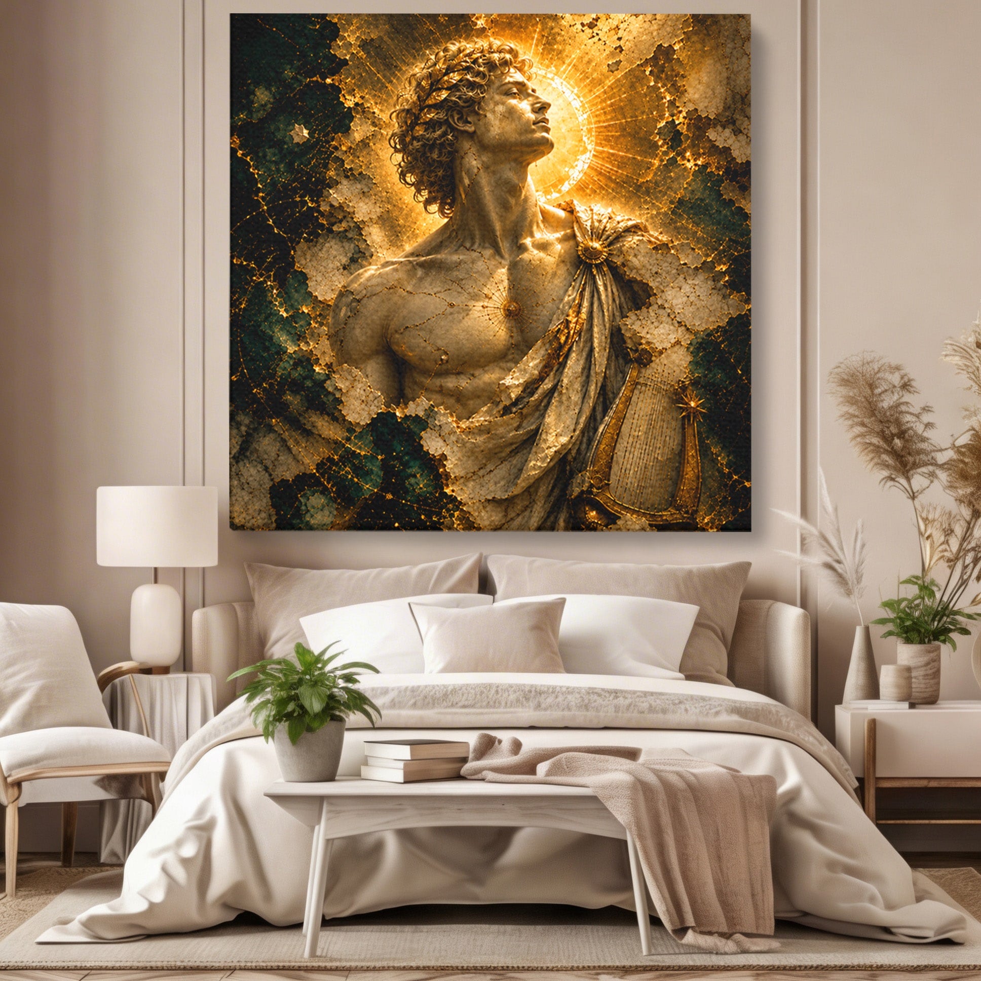 Tablou Canvas Premium LuxCanva® T1012, Aureola Zeului Antic, Zeitate, Antic, Statuie, Lux, Dormitor, Culori Vibrante