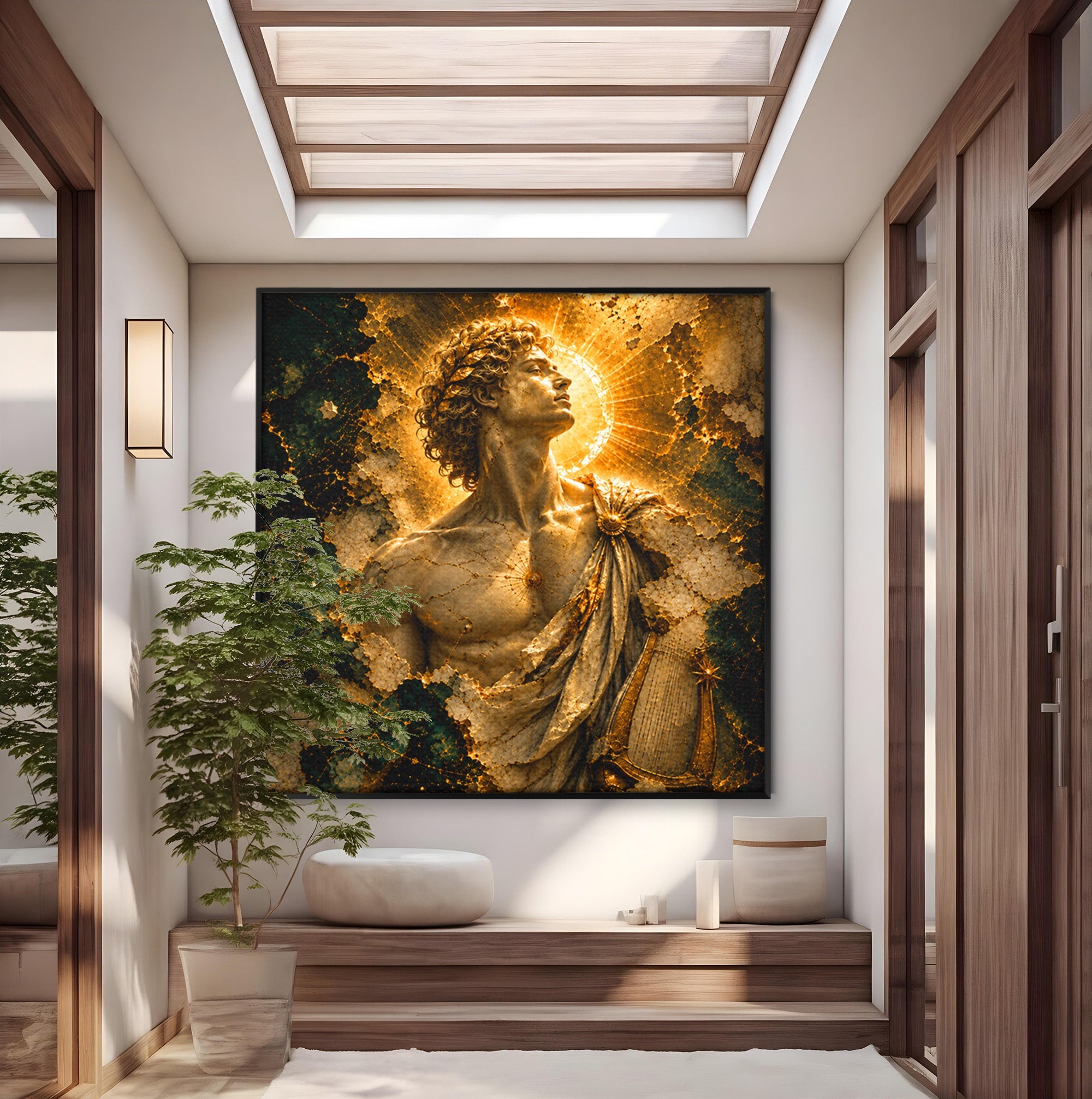 Tablou Canvas Premium LuxCanva® T1012, Aureola Zeului Antic, Zeitate, Antic, Statuie, Lux, Dormitor, Culori Vibrante