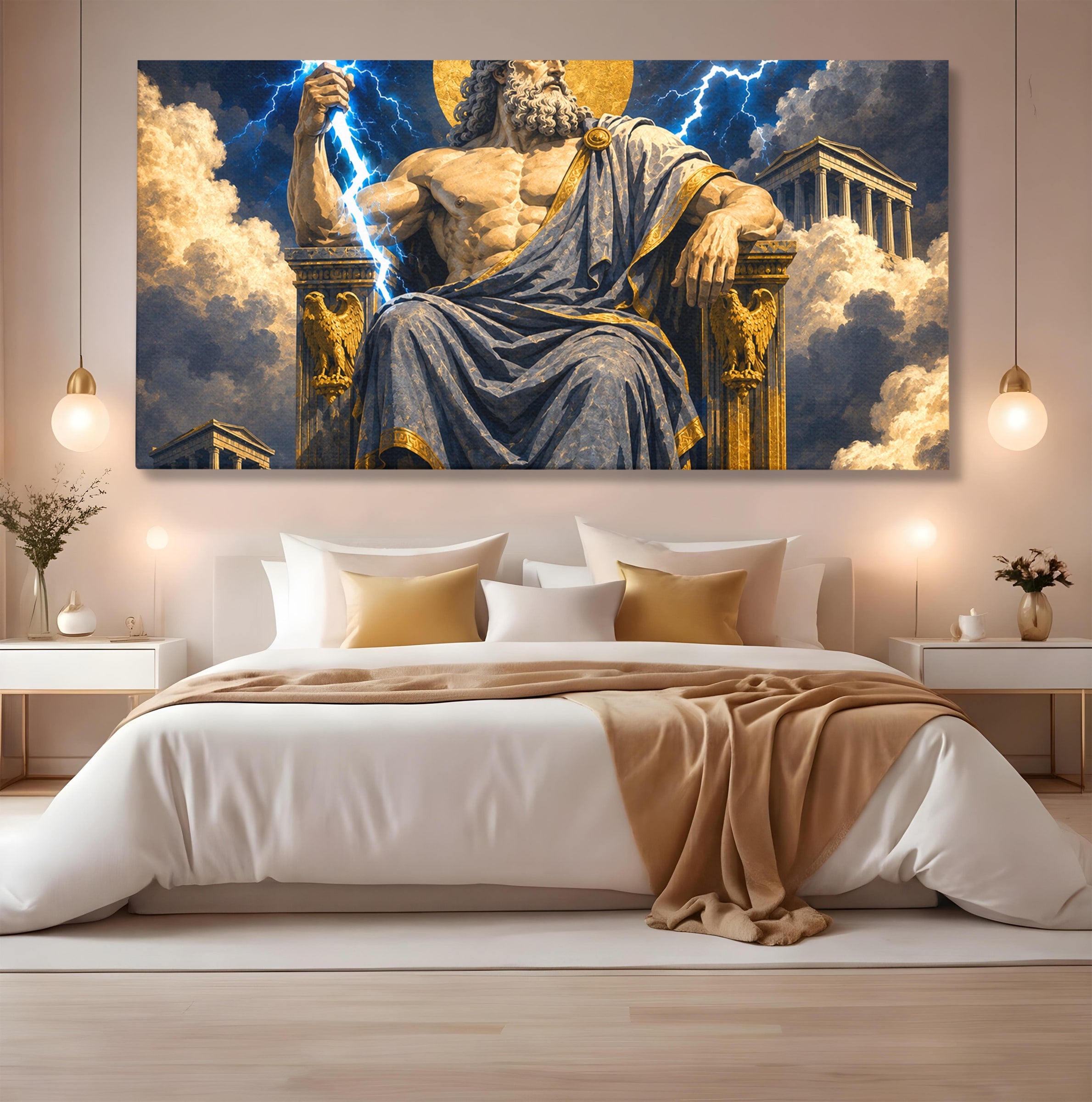 Tablou Canvas Premium LuxCanva® T1014, Zeus Stapanul Fulgerelor, Zeus, Mitologie, Fulger, Putere, Living, Dormitor, Culori Vibrante