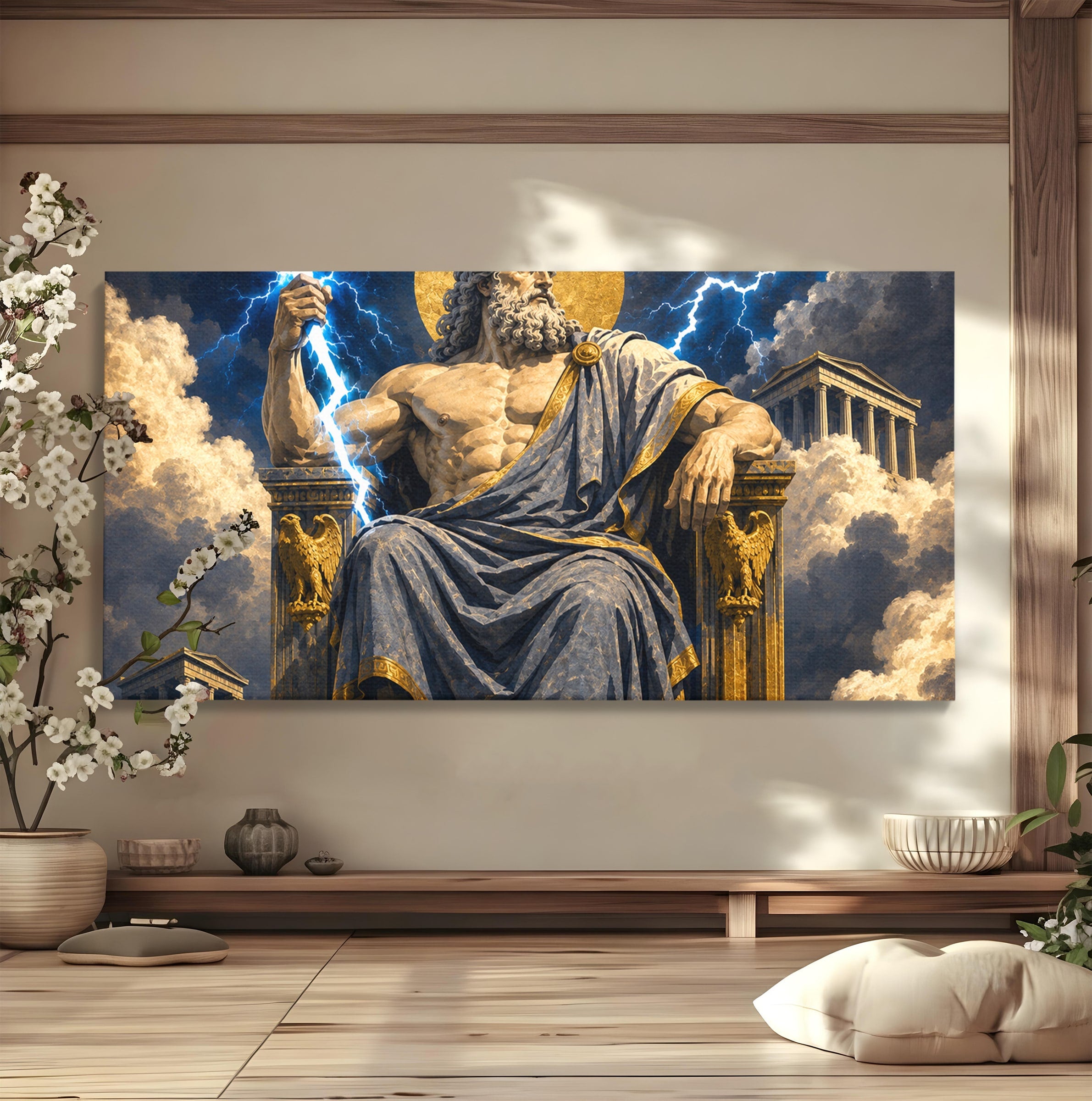 Tablou Canvas Premium LuxCanva® T1014, Zeus Stapanul Fulgerelor, Zeus, Mitologie, Fulger, Putere, Living, Dormitor, Culori Vibrante