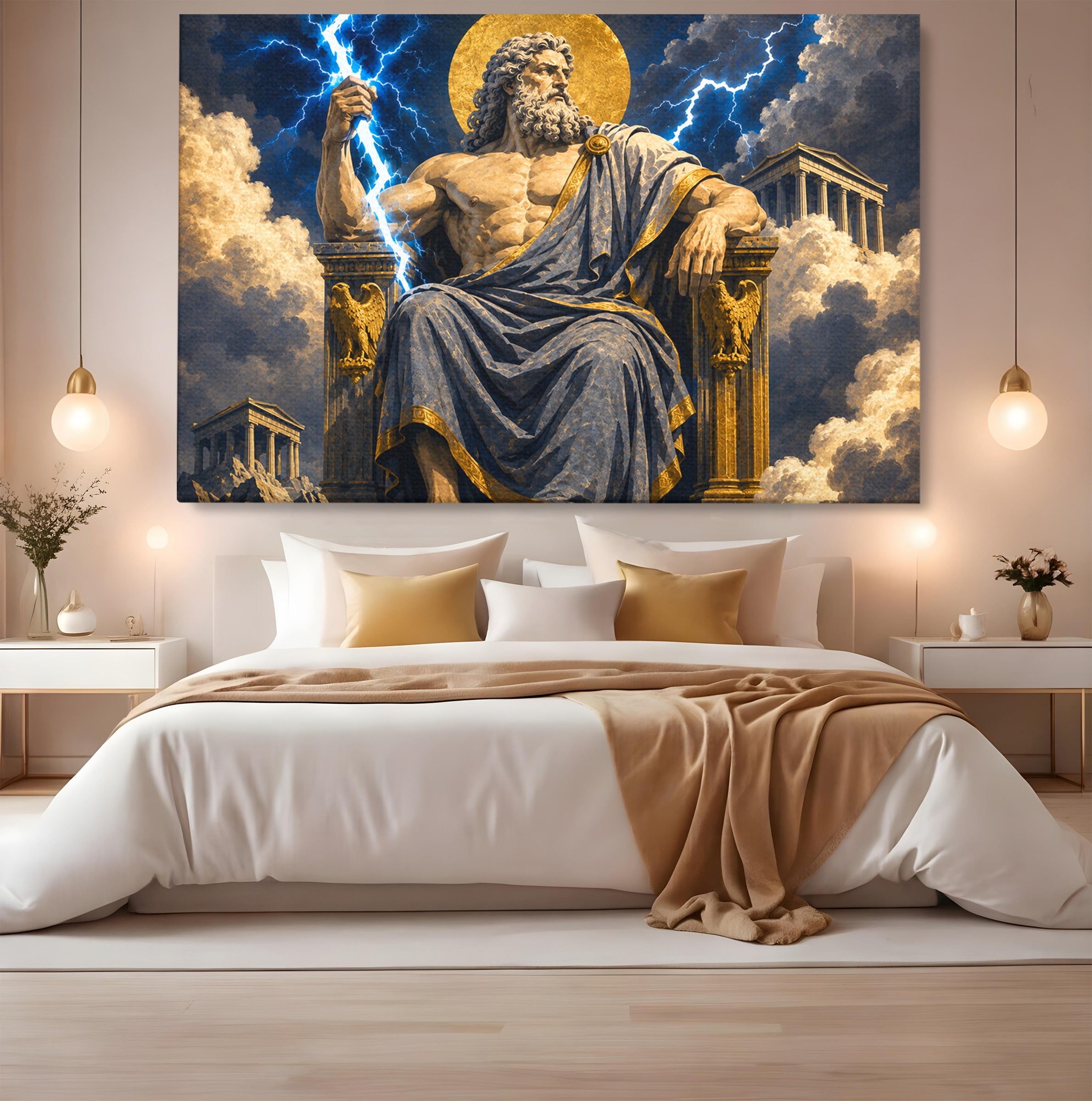 Tablou Canvas Premium LuxCanva® T1014, Zeus Stapanul Fulgerelor, Zeus, Mitologie, Fulger, Putere, Living, Dormitor, Culori Vibrante