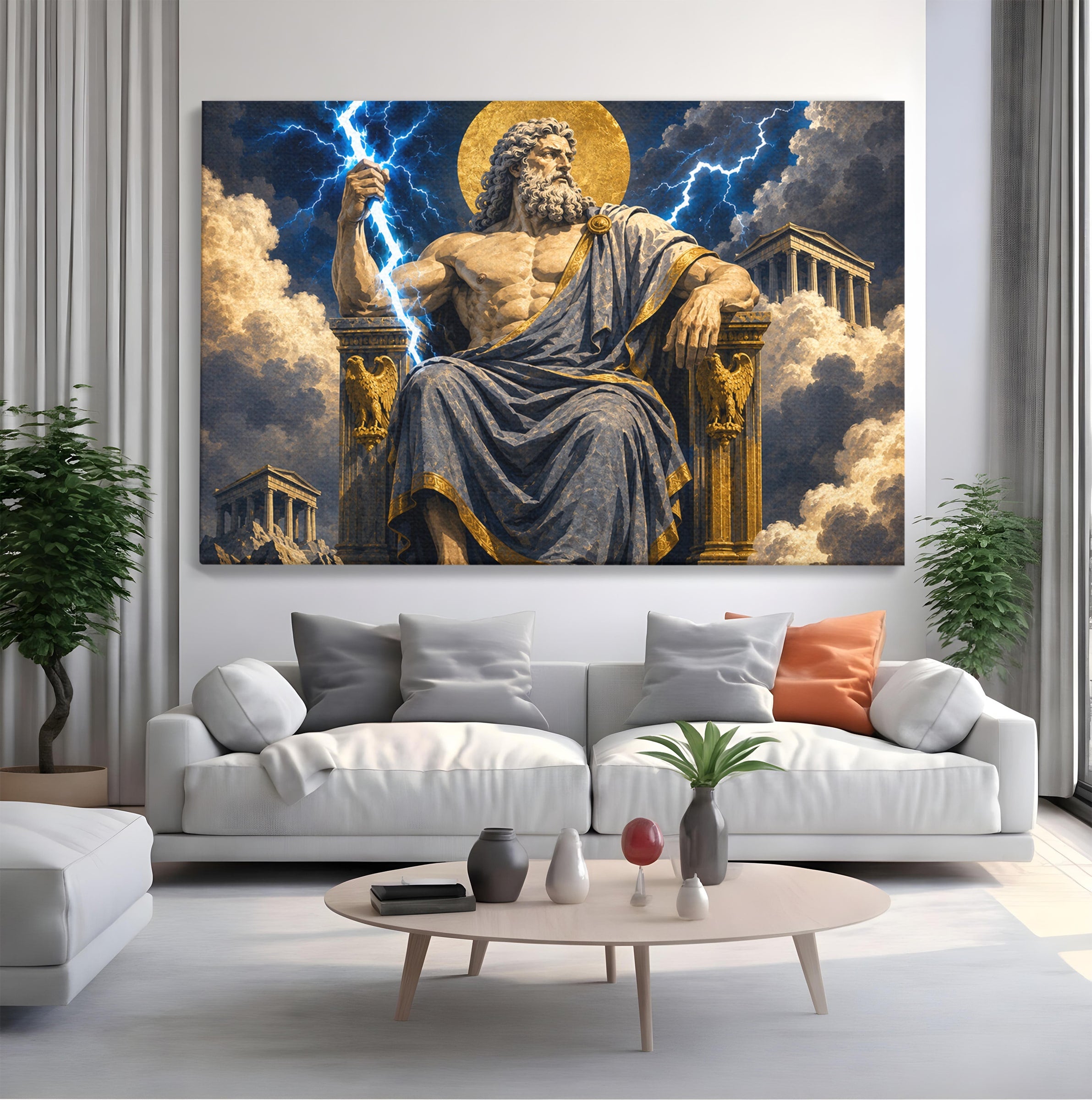 Tablou Canvas Premium LuxCanva® T1014, Zeus Stapanul Fulgerelor, Zeus, Mitologie, Fulger, Putere, Living, Dormitor, Culori Vibrante