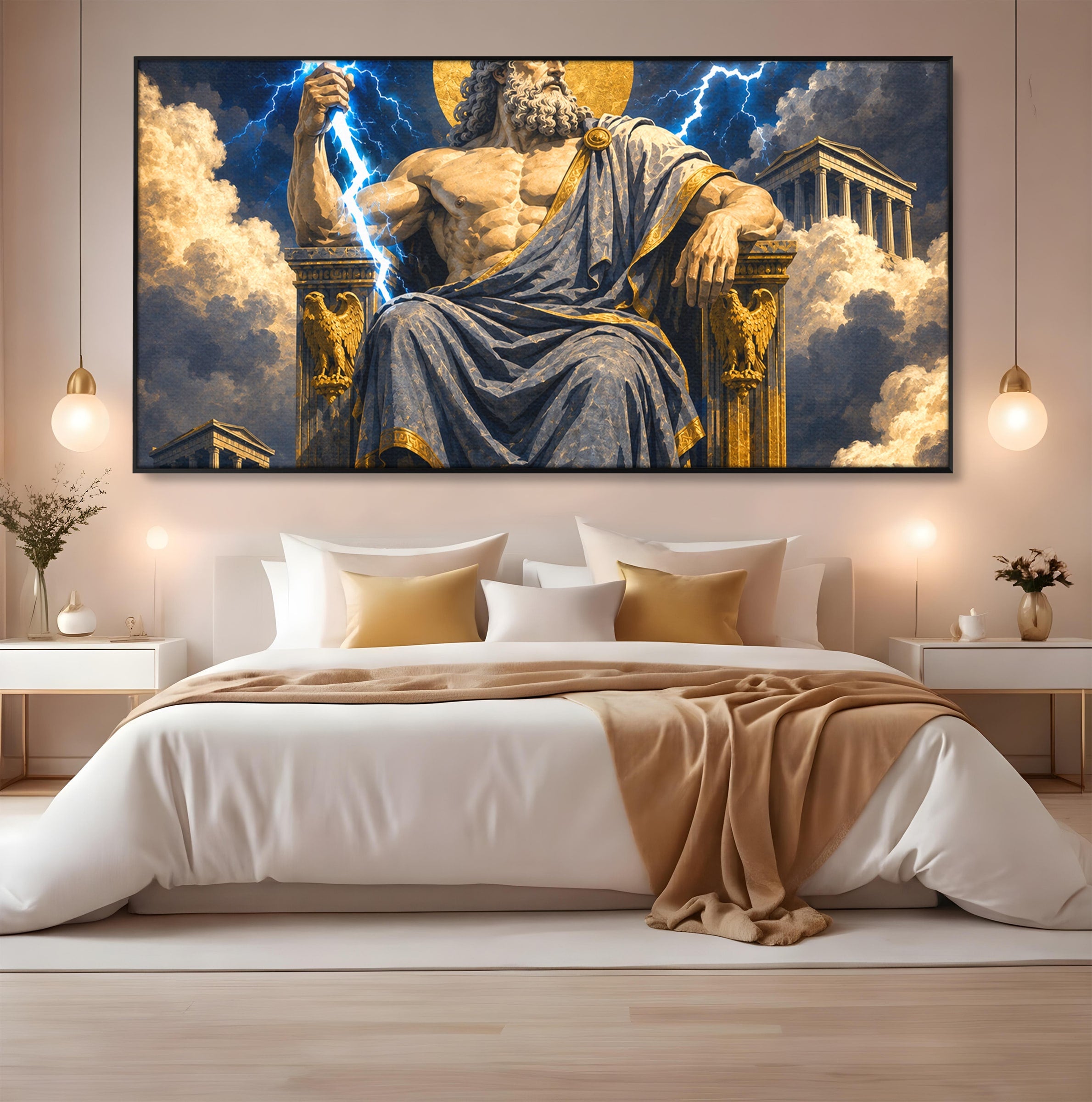Tablou Canvas Premium LuxCanva® T1014, Zeus Stapanul Fulgerelor, Zeus, Mitologie, Fulger, Putere, Living, Dormitor, Culori Vibrante