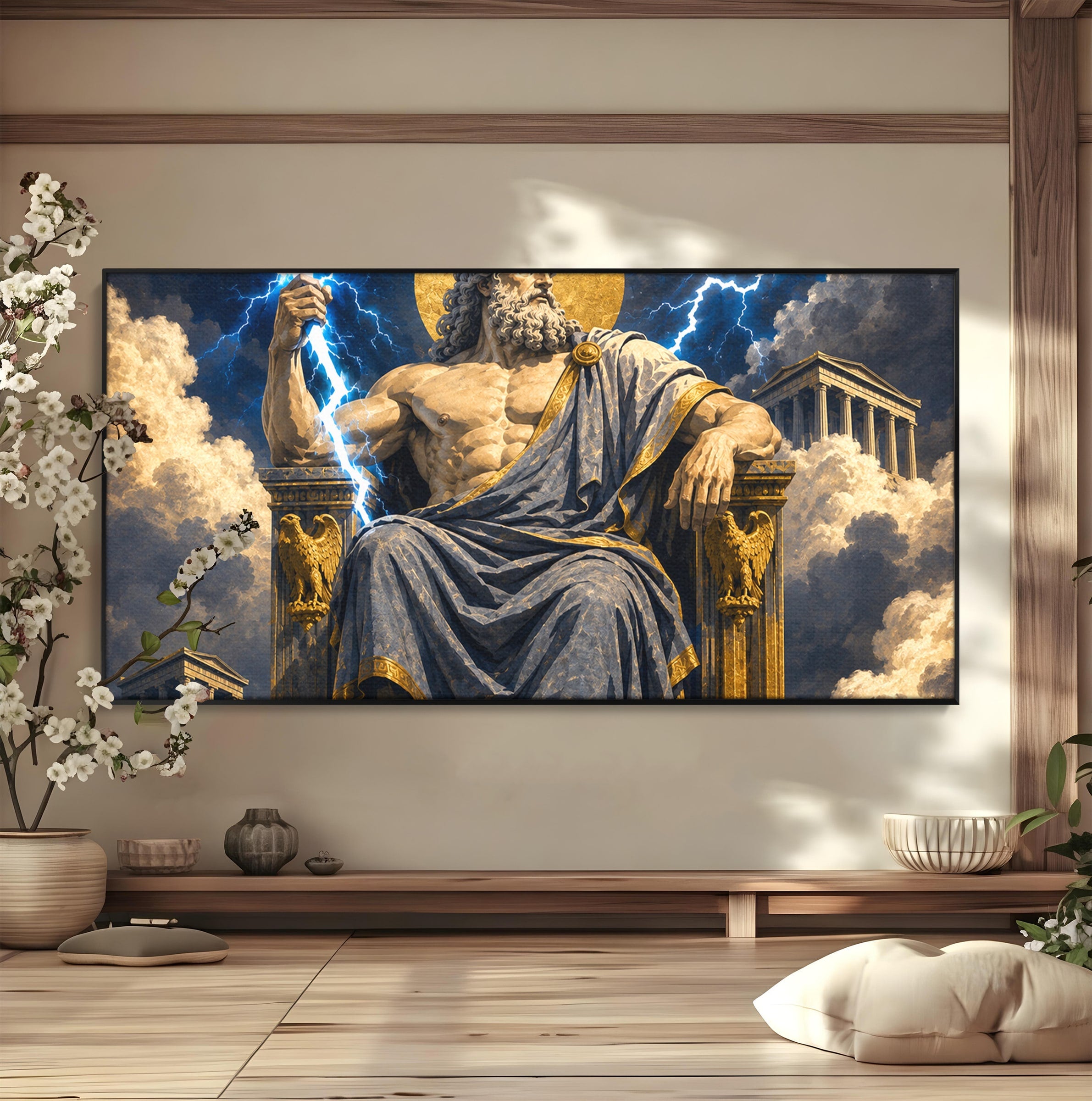 Tablou Canvas Premium LuxCanva® T1014, Zeus Stapanul Fulgerelor, Zeus, Mitologie, Fulger, Putere, Living, Dormitor, Culori Vibrante