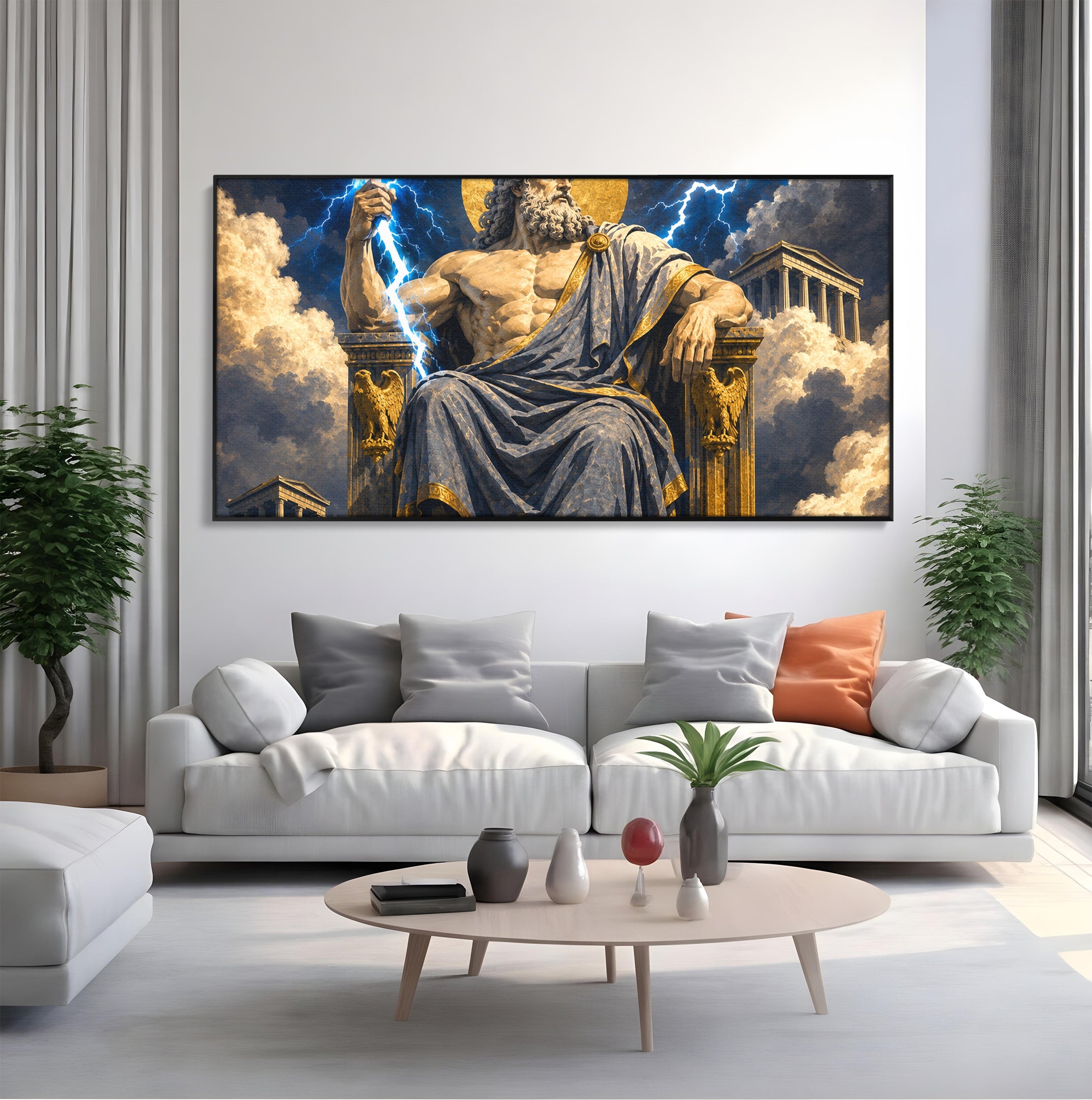Tablou Canvas Premium LuxCanva® T1014, Zeus Stapanul Fulgerelor, Zeus, Mitologie, Fulger, Putere, Living, Dormitor, Culori Vibrante