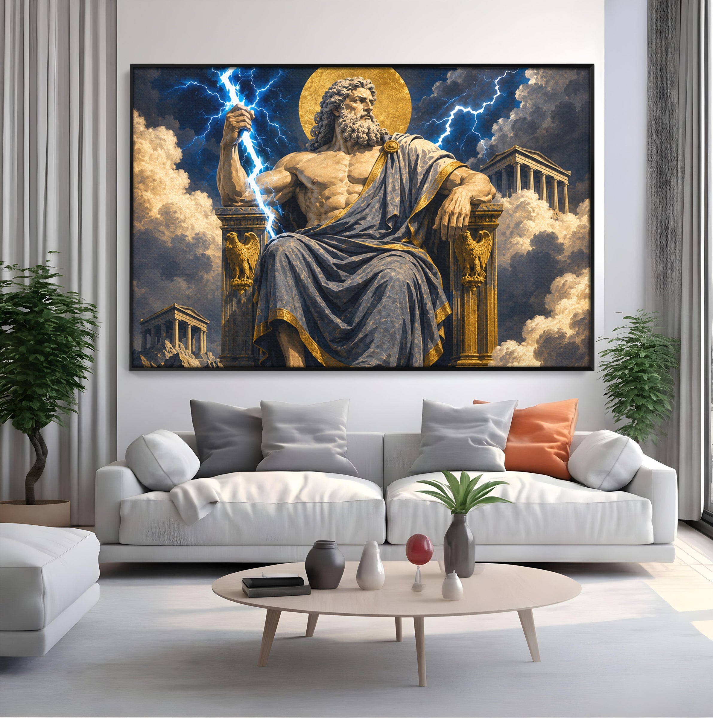 Tablou Canvas Premium LuxCanva® T1014, Zeus Stapanul Fulgerelor, Zeus, Mitologie, Fulger, Putere, Living, Dormitor, Culori Vibrante