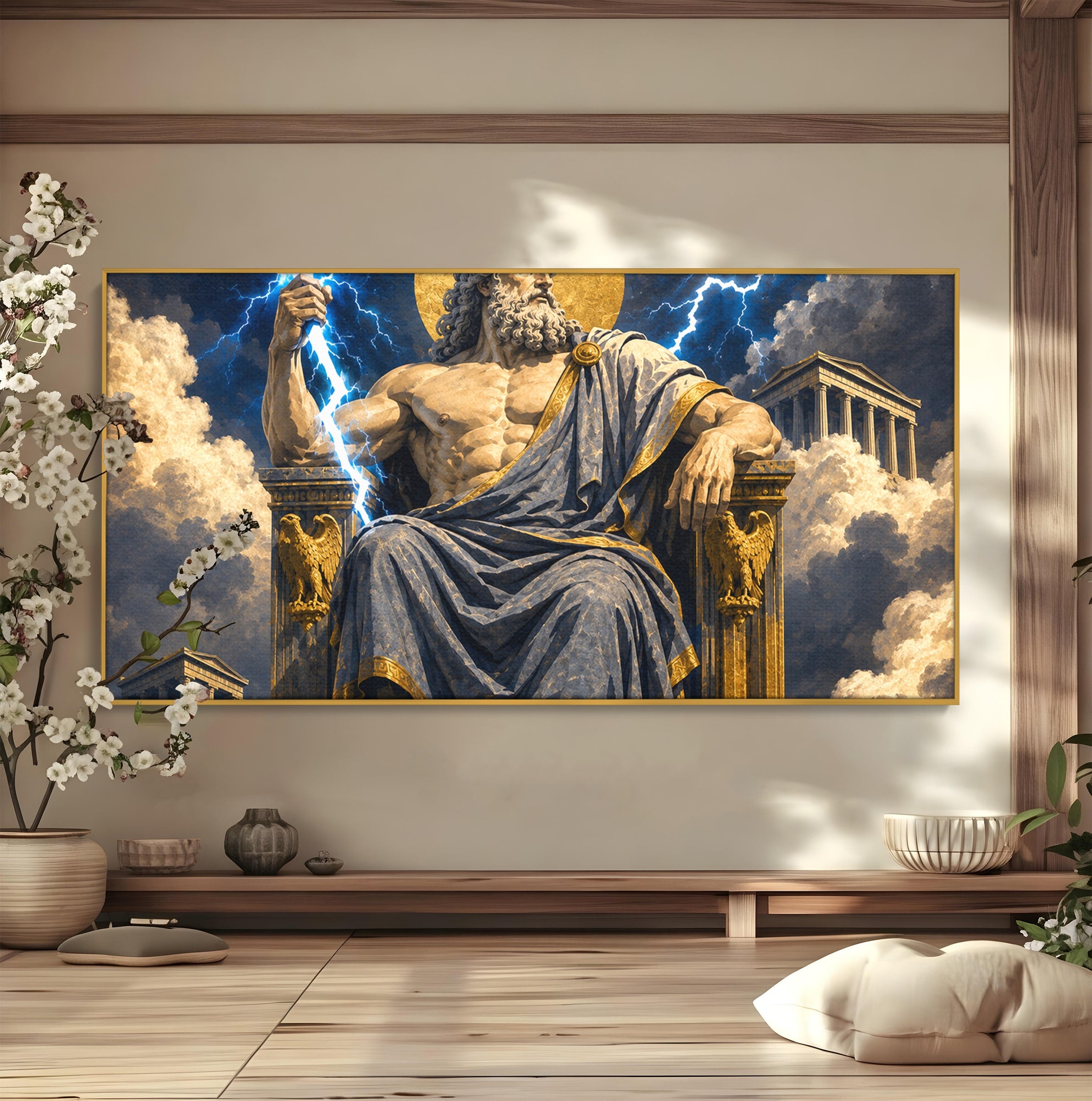 Tablou Canvas Premium LuxCanva® T1014, Zeus Stapanul Fulgerelor, Zeus, Mitologie, Fulger, Putere, Living, Dormitor, Culori Vibrante