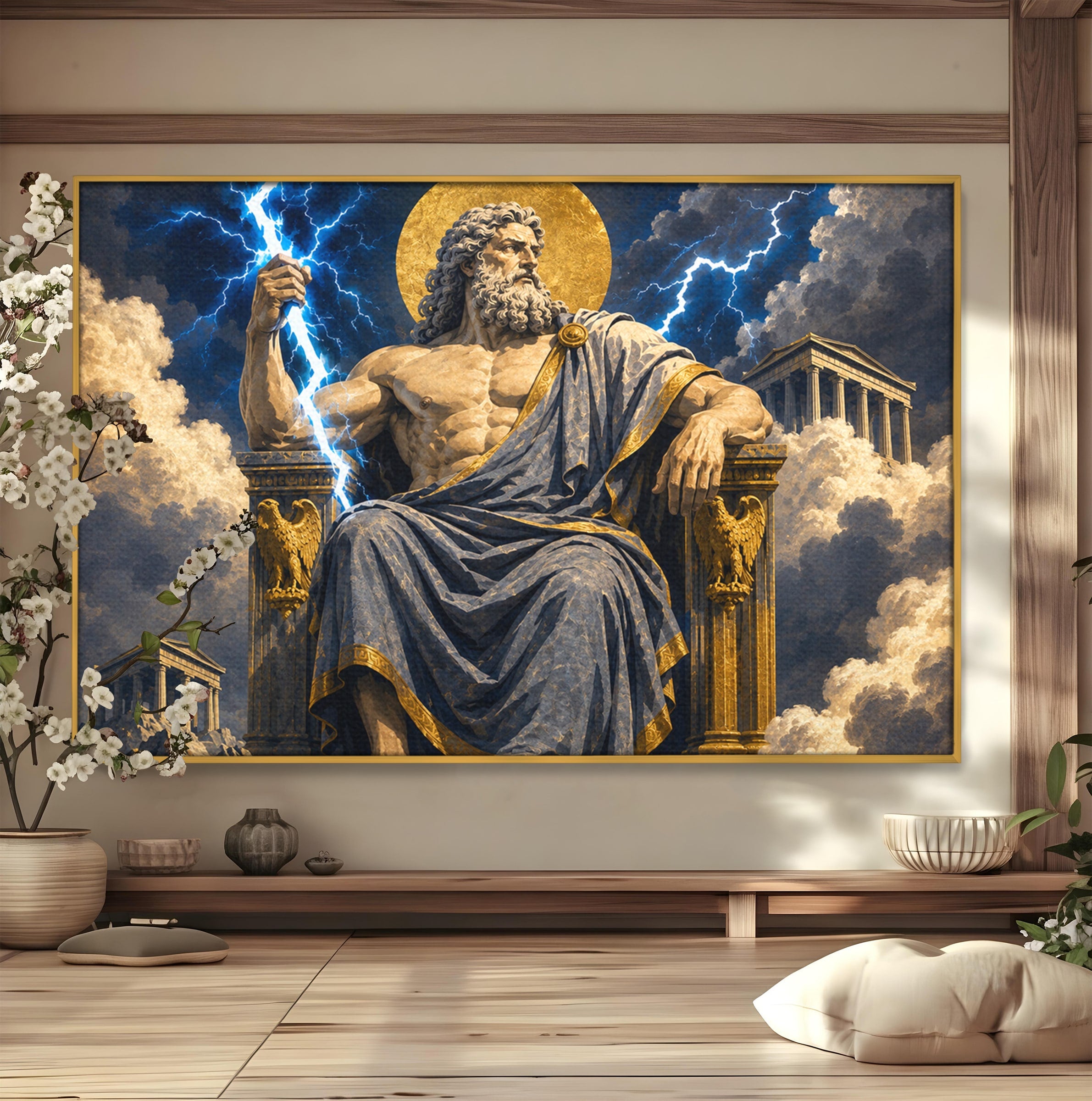 Tablou Canvas Premium LuxCanva® T1014, Zeus Stapanul Fulgerelor, Zeus, Mitologie, Fulger, Putere, Living, Dormitor, Culori Vibrante