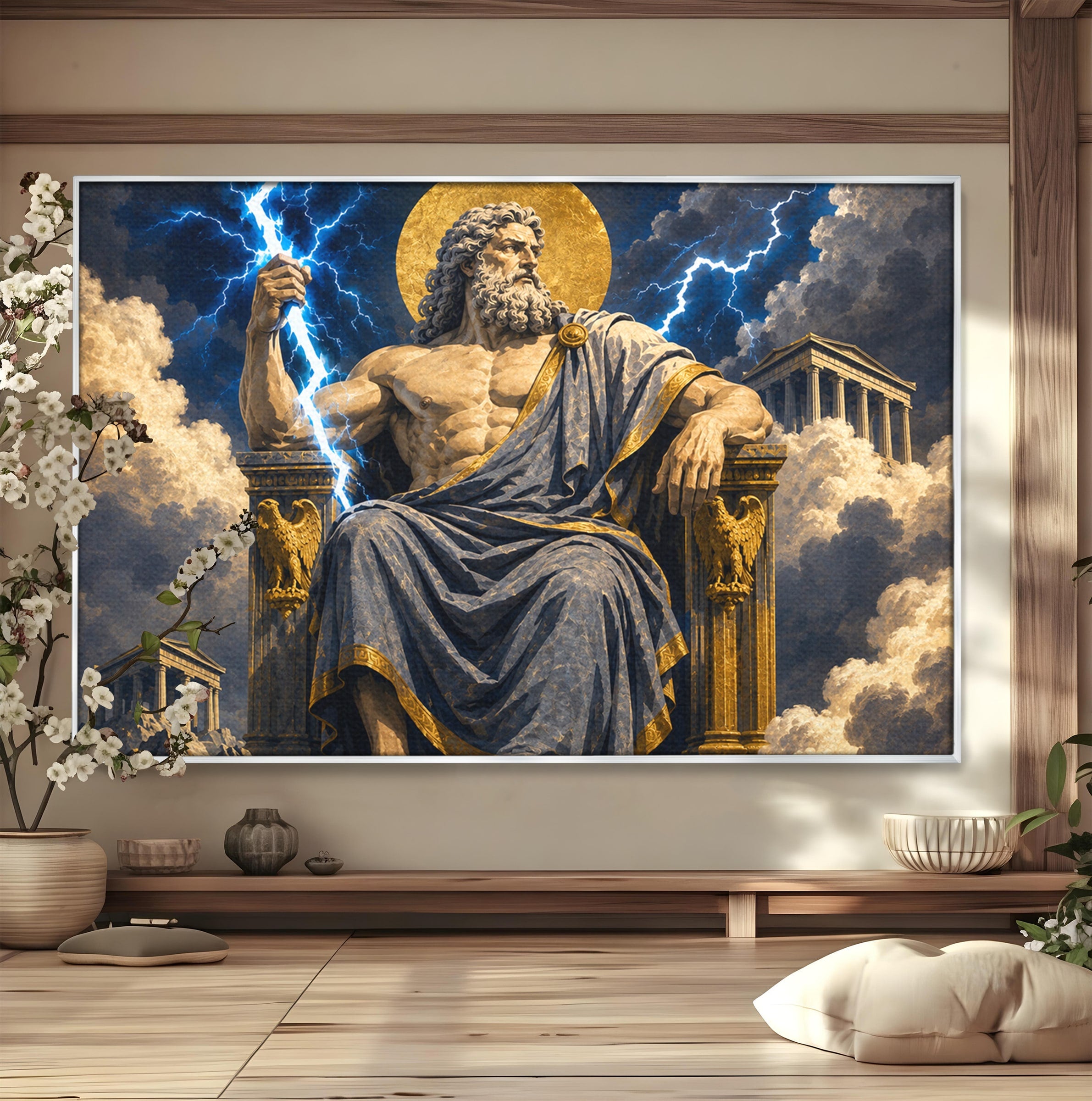 Tablou Canvas Premium LuxCanva® T1014, Zeus Stapanul Fulgerelor, Zeus, Mitologie, Fulger, Putere, Living, Dormitor, Culori Vibrante