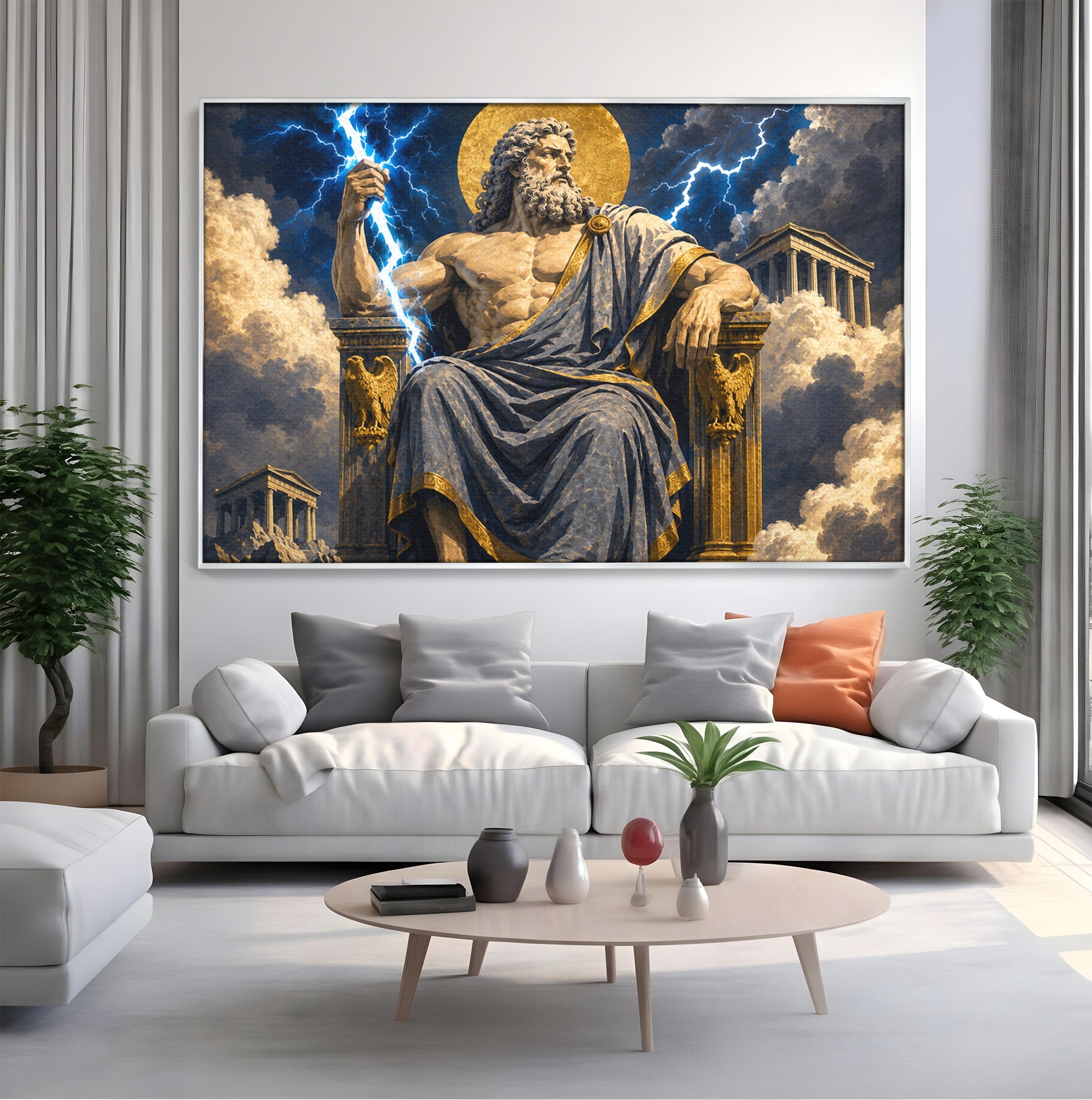 Tablou Canvas Premium LuxCanva® T1014, Zeus Stapanul Fulgerelor, Zeus, Mitologie, Fulger, Putere, Living, Dormitor, Culori Vibrante