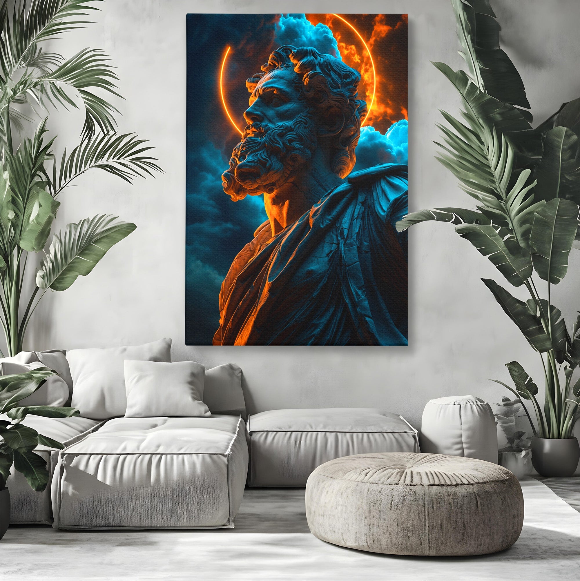 Tablou Canvas Premium LuxCanva® T1015, Zeus In Furtuna, Zeus, Miturile Greciei, Furtuna, Living, Dramatic, Culori Vibrante