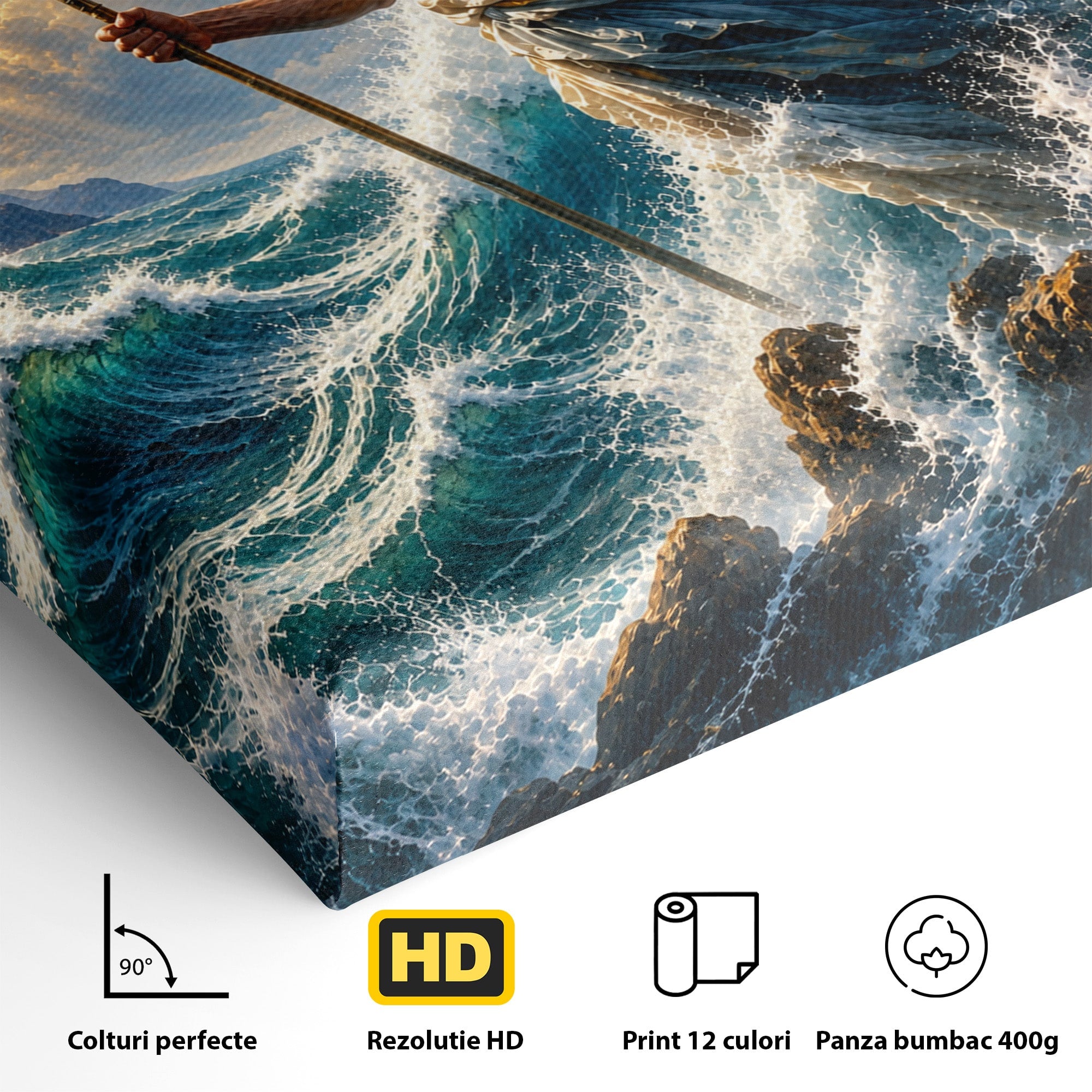 Tablou Canvas Premium LuxCanva® T1016, Poseidon Stapanul Marii, Zeitate, Mare, Valuri, Mitologie, Living, Culori Vibrante