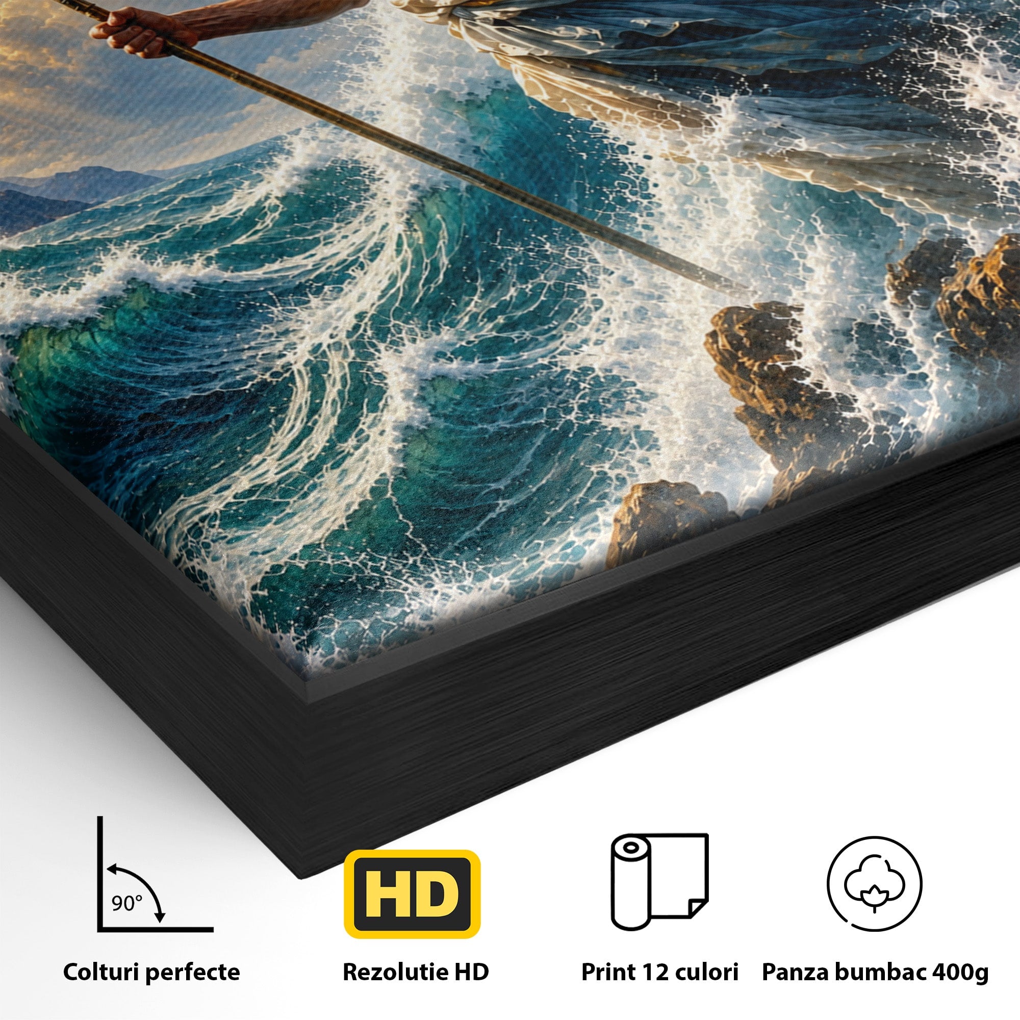 Tablou Canvas Premium LuxCanva® T1016, Poseidon Stapanul Marii, Zeitate, Mare, Valuri, Mitologie, Living, Culori Vibrante